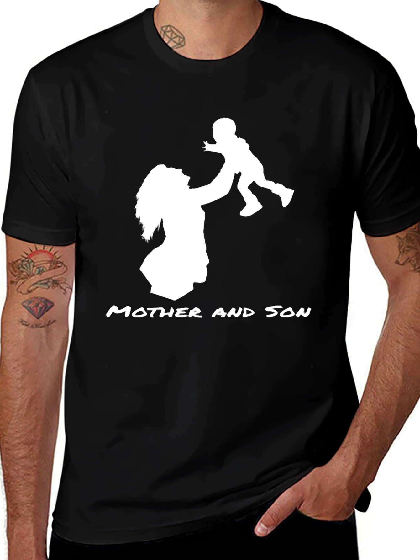 Mother and Son Graphic Print Black T-Shirt