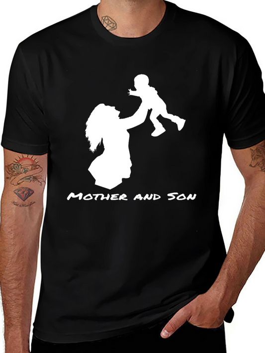 Mother and Son Graphic Print Black T-Shirt