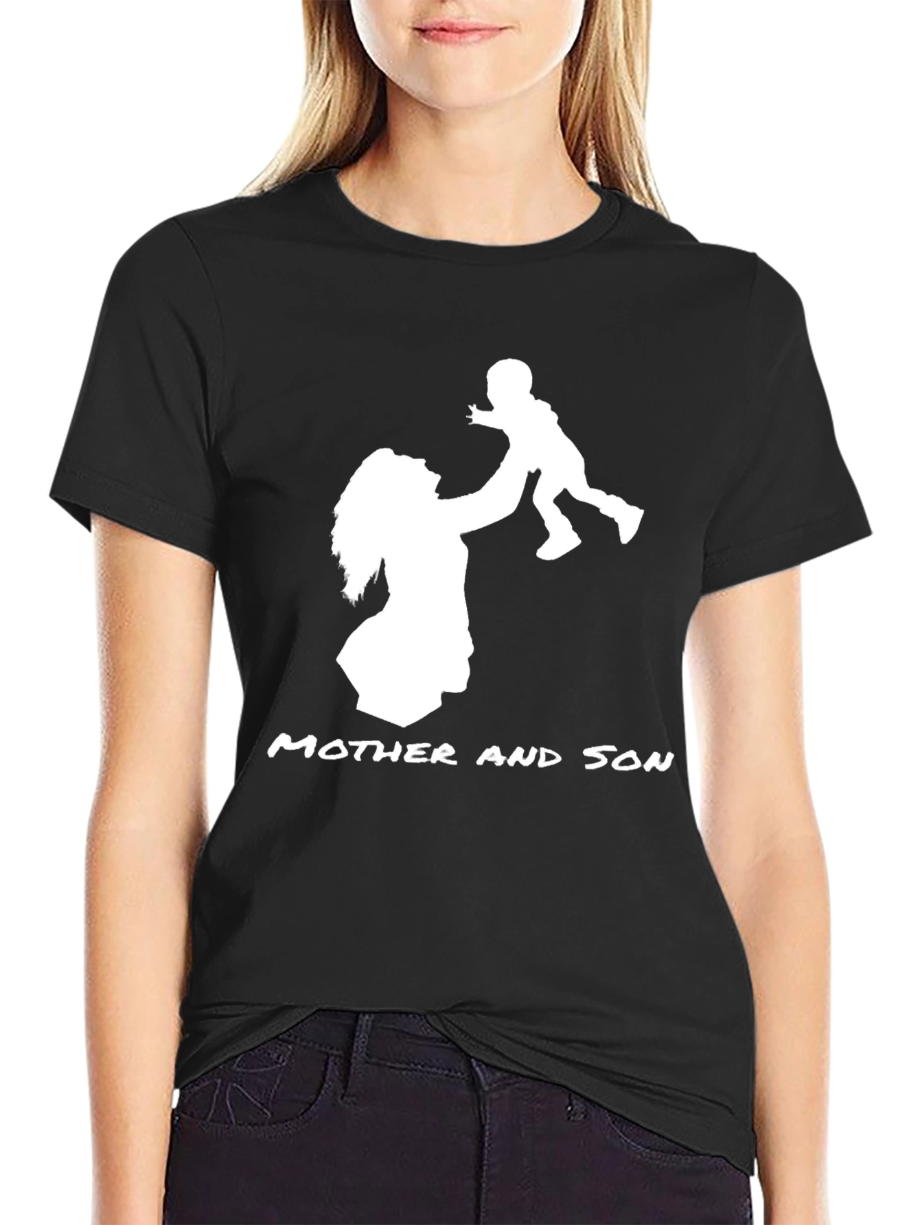 Mother and Son Graphic Print Black T-Shirt