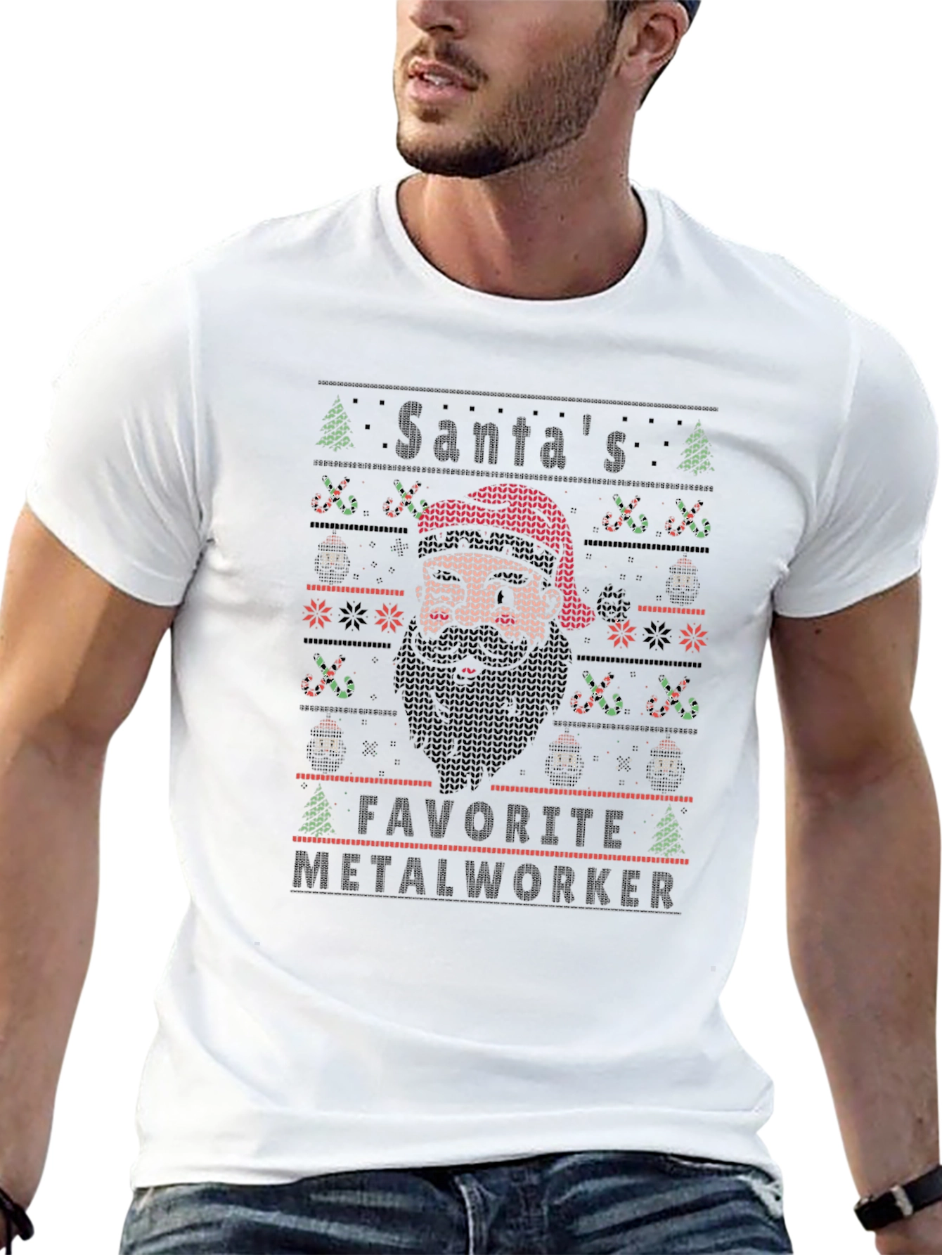Santas Favorite Metalworker Ugly Christmas T-Shirt