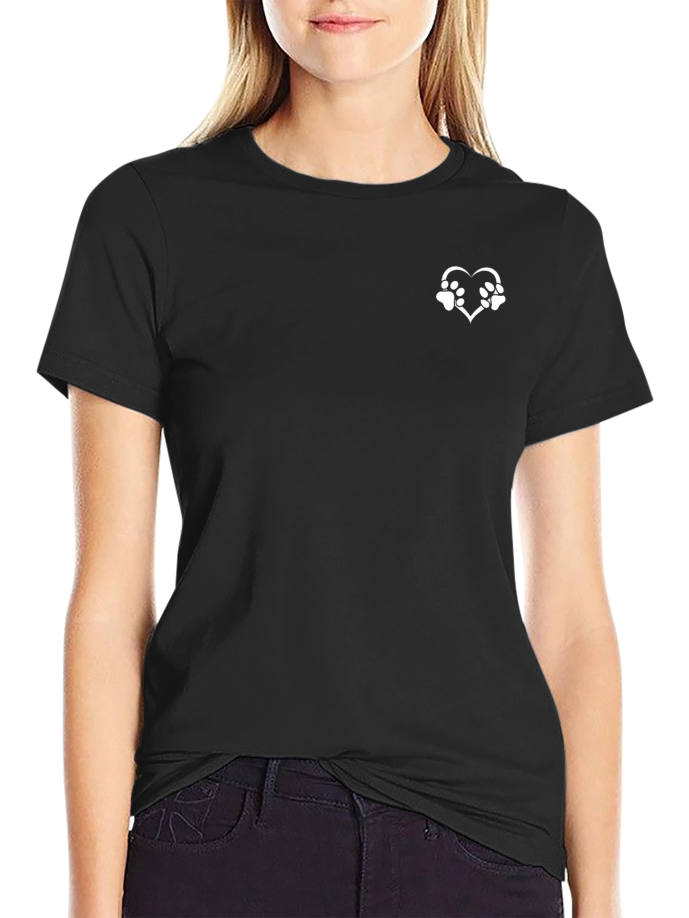Heart Paw Print Tee - Classic Black T-Shirt