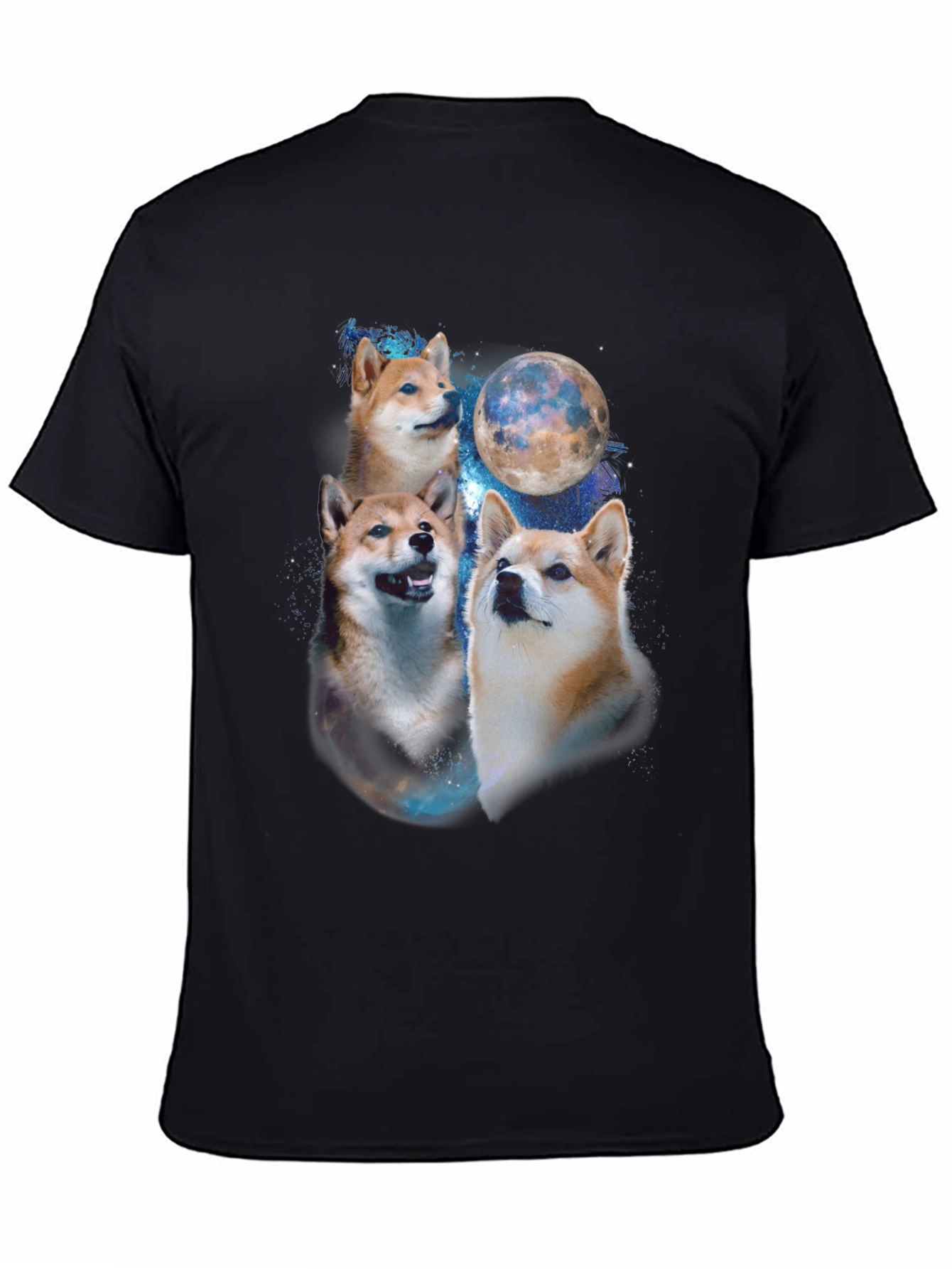 Shiba Inu Dog Moon Graphic Black T-Shirt