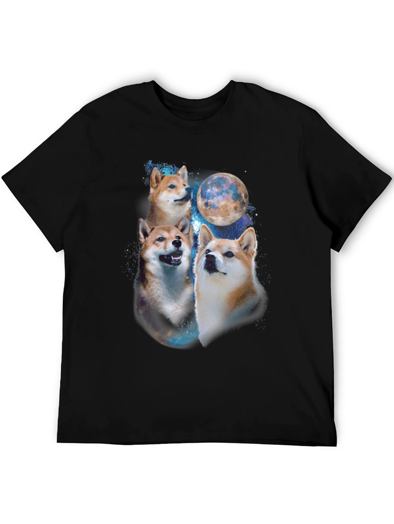 Shiba Inu Dog Moon Graphic Black T-Shirt
