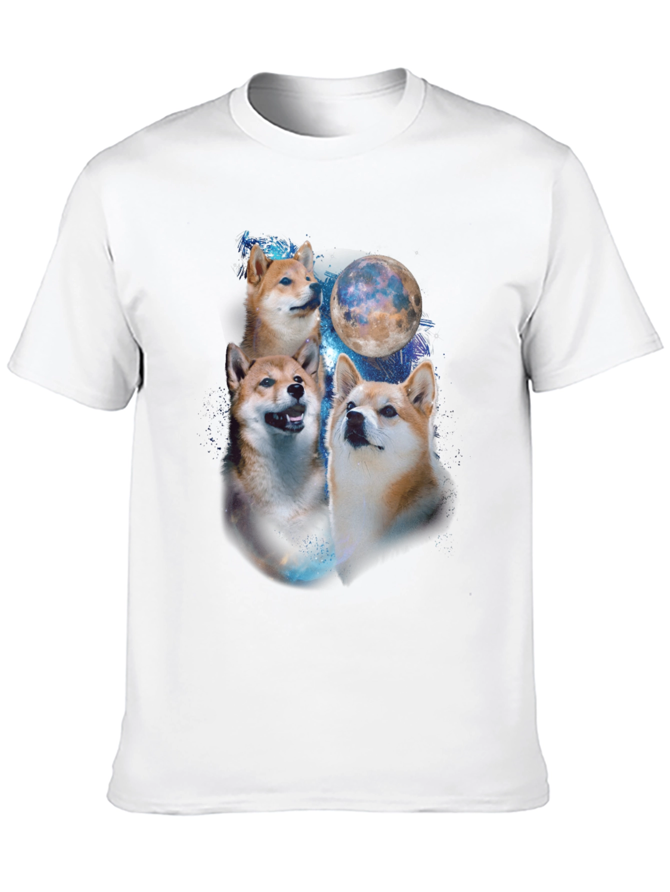 Shiba Inu Dog Moon Graphic Black T-Shirt