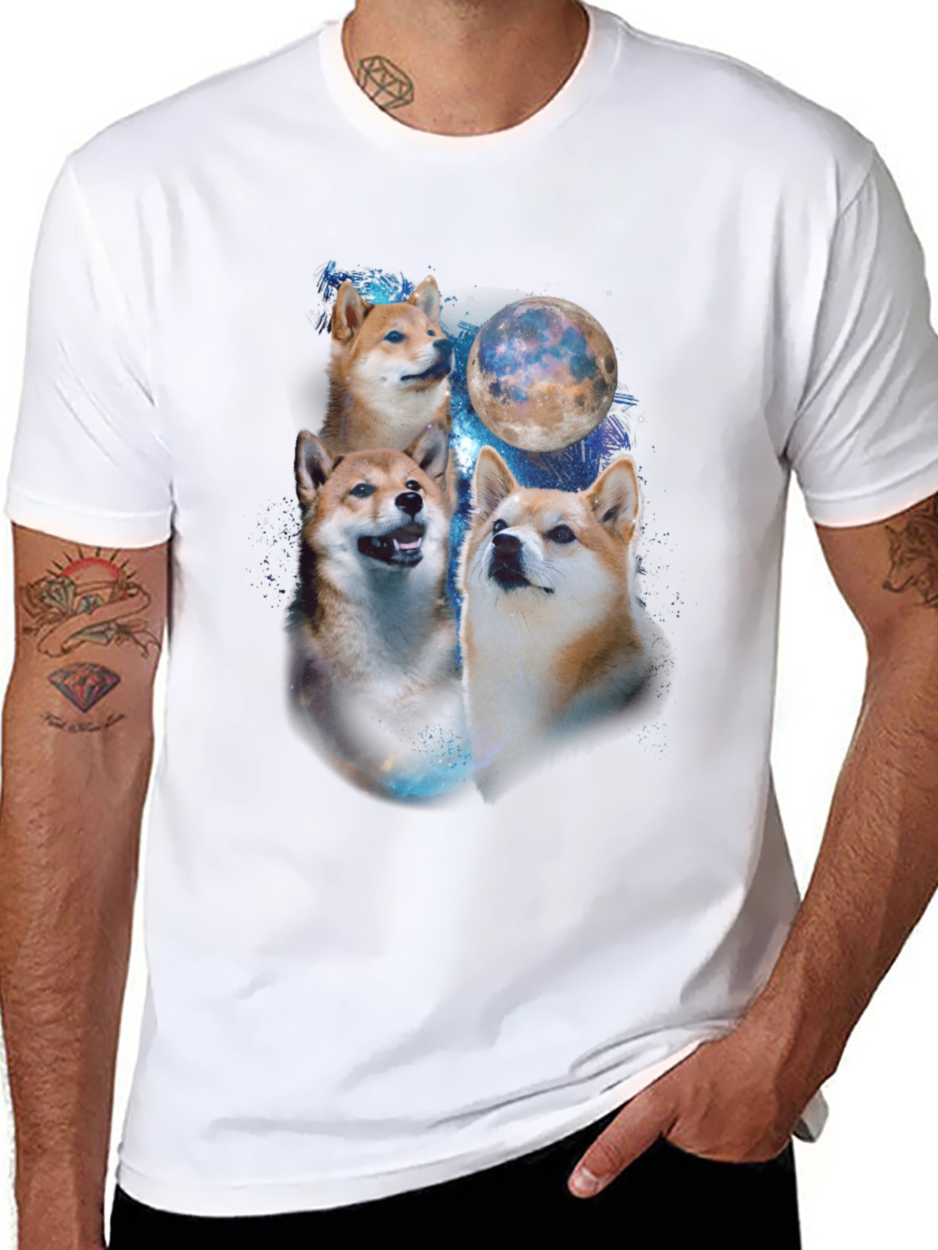 Shiba Inu Dog Moon Graphic Black T-Shirt
