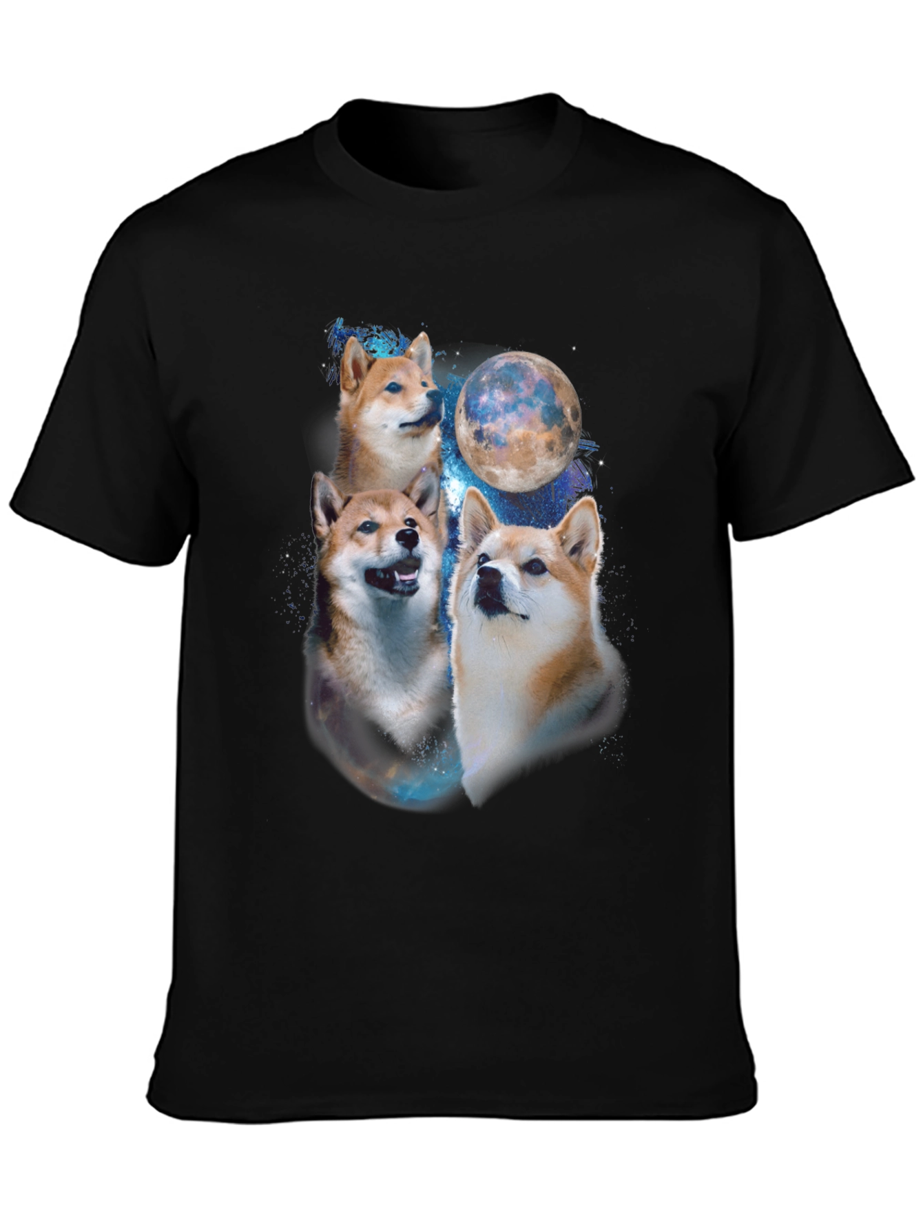 Shiba Inu Dog Moon Graphic Black T-Shirt