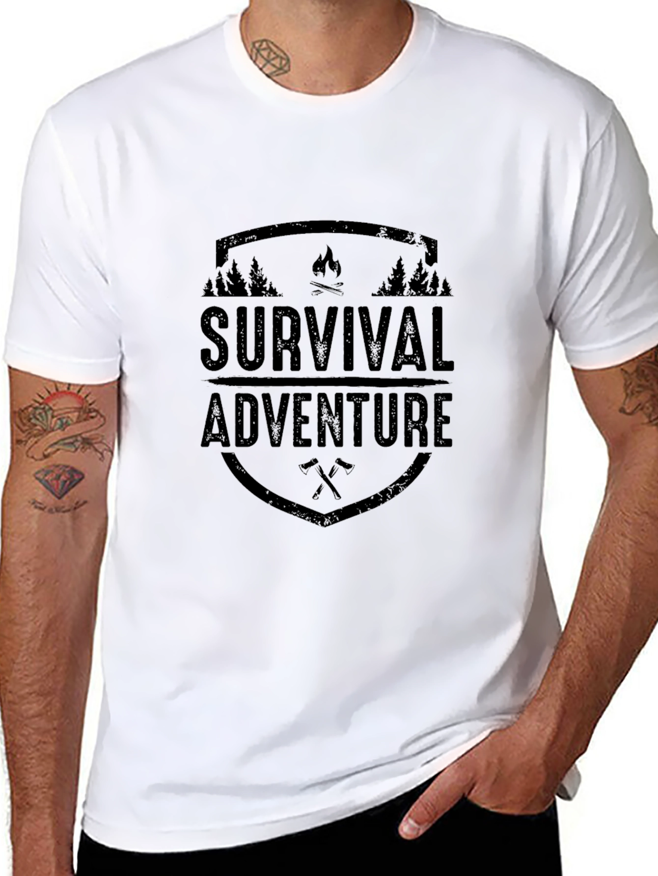 Survival Adventure Black Graphic T-Shirt