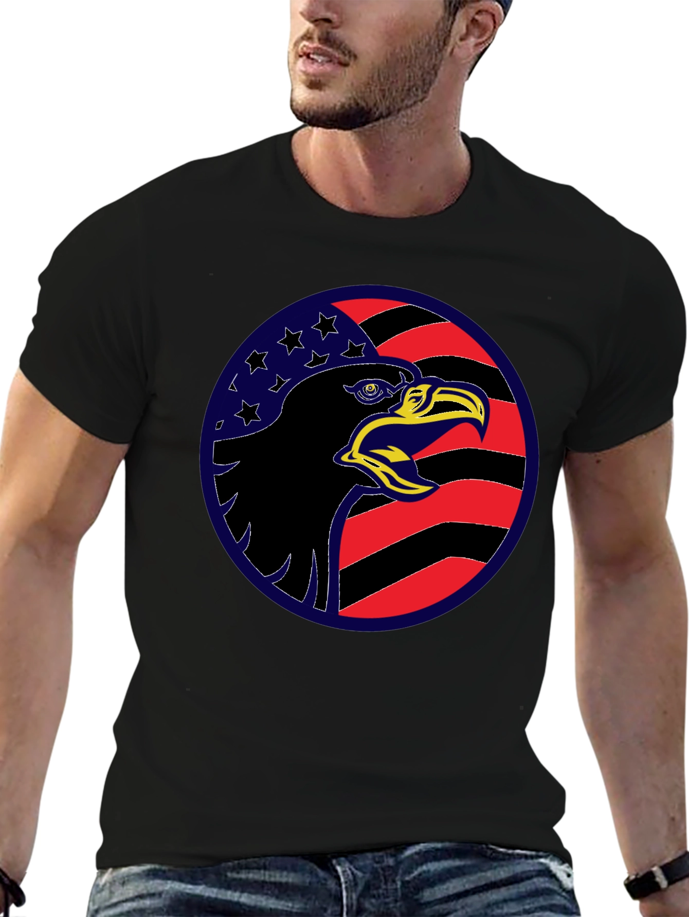 Eagle USA Flag Graphic Black T-Shirt