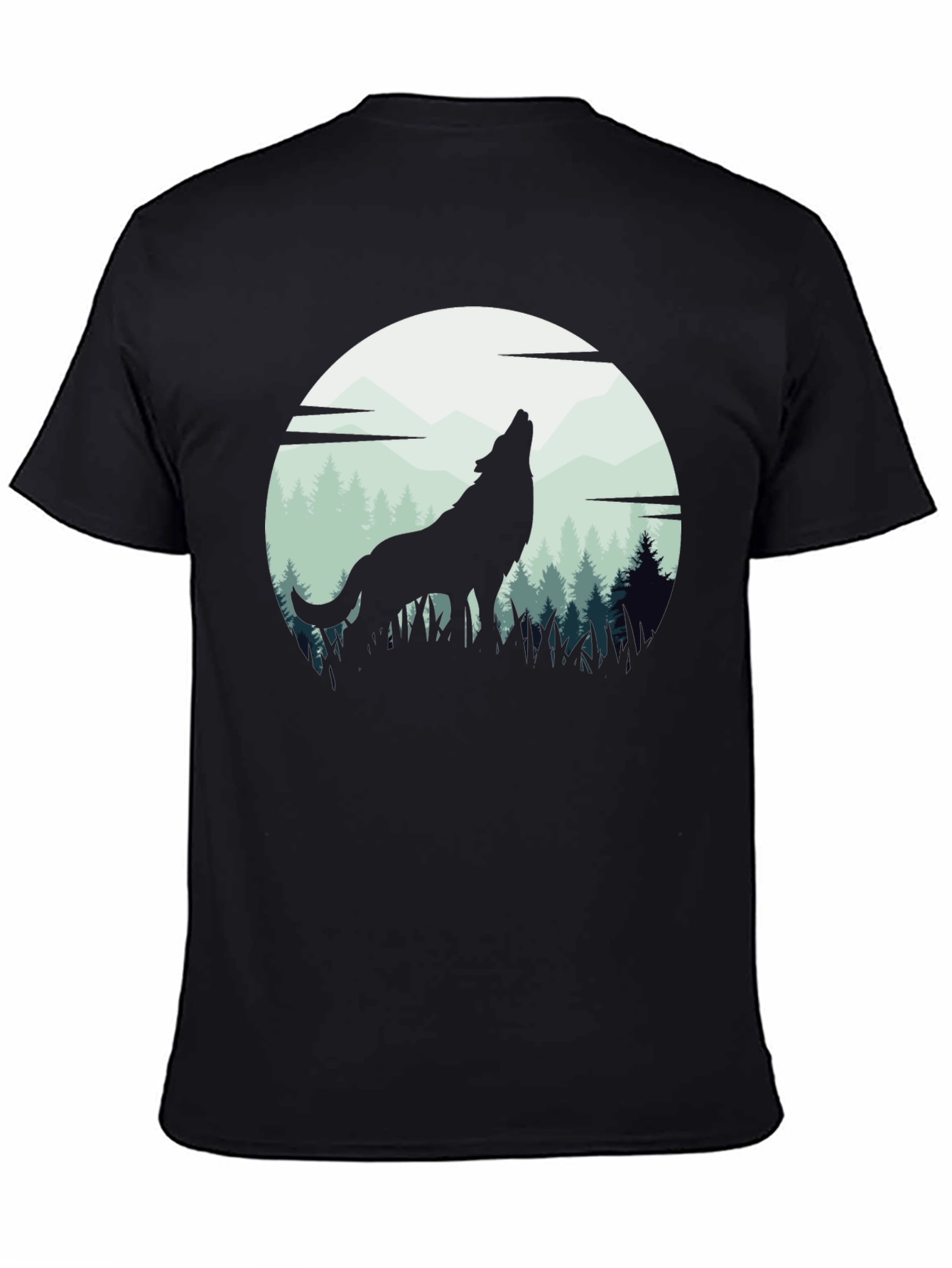 Wolf Howling at Moon T-Shirt - Black