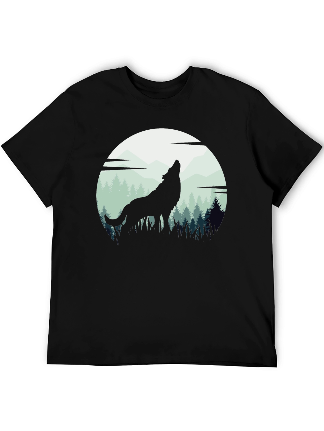 Wolf Howling at Moon T-Shirt - Black