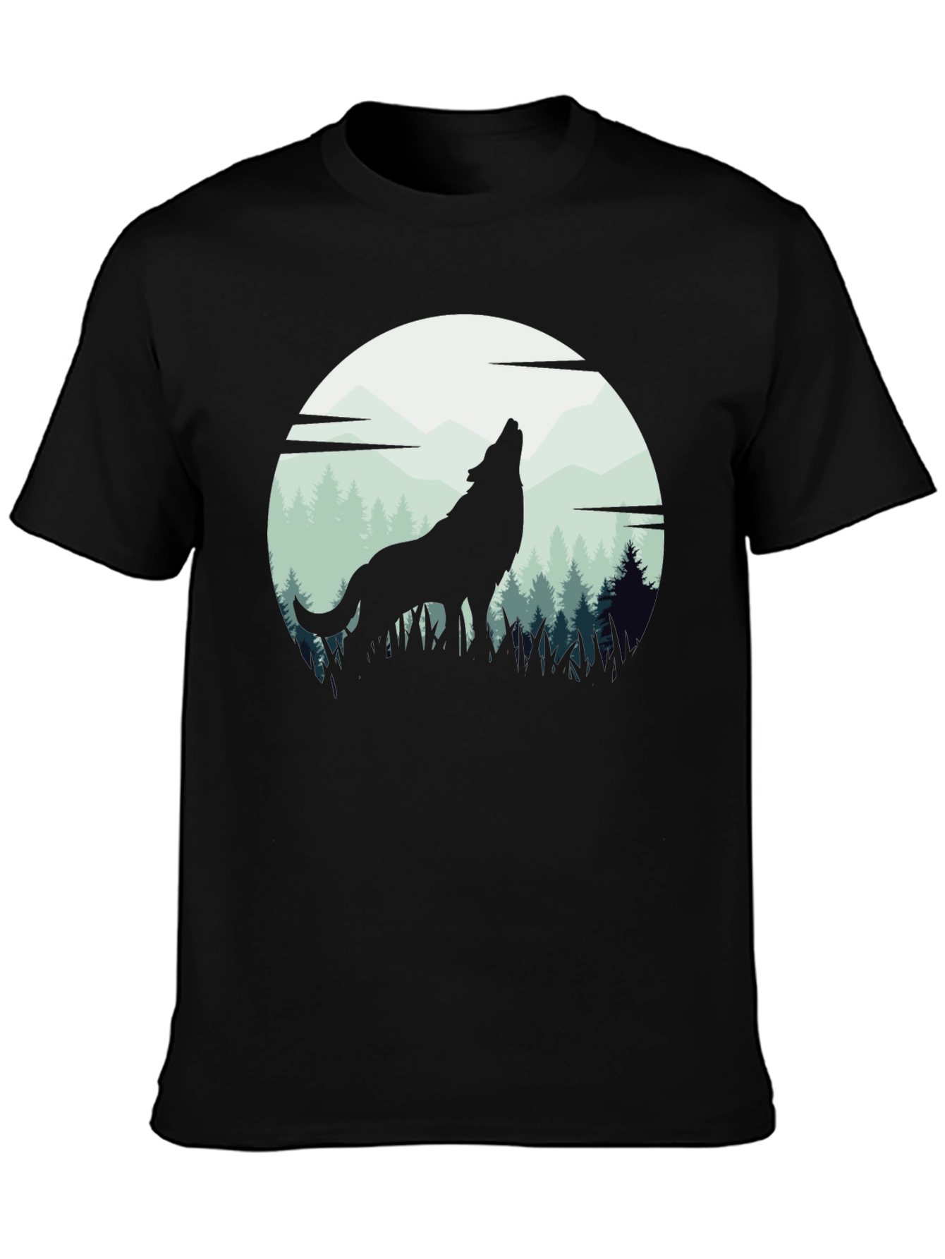 Wolf Howling at Moon T-Shirt - Black