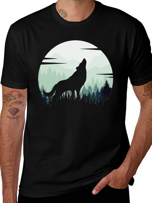 Wolf Howling at Moon T-Shirt - Black