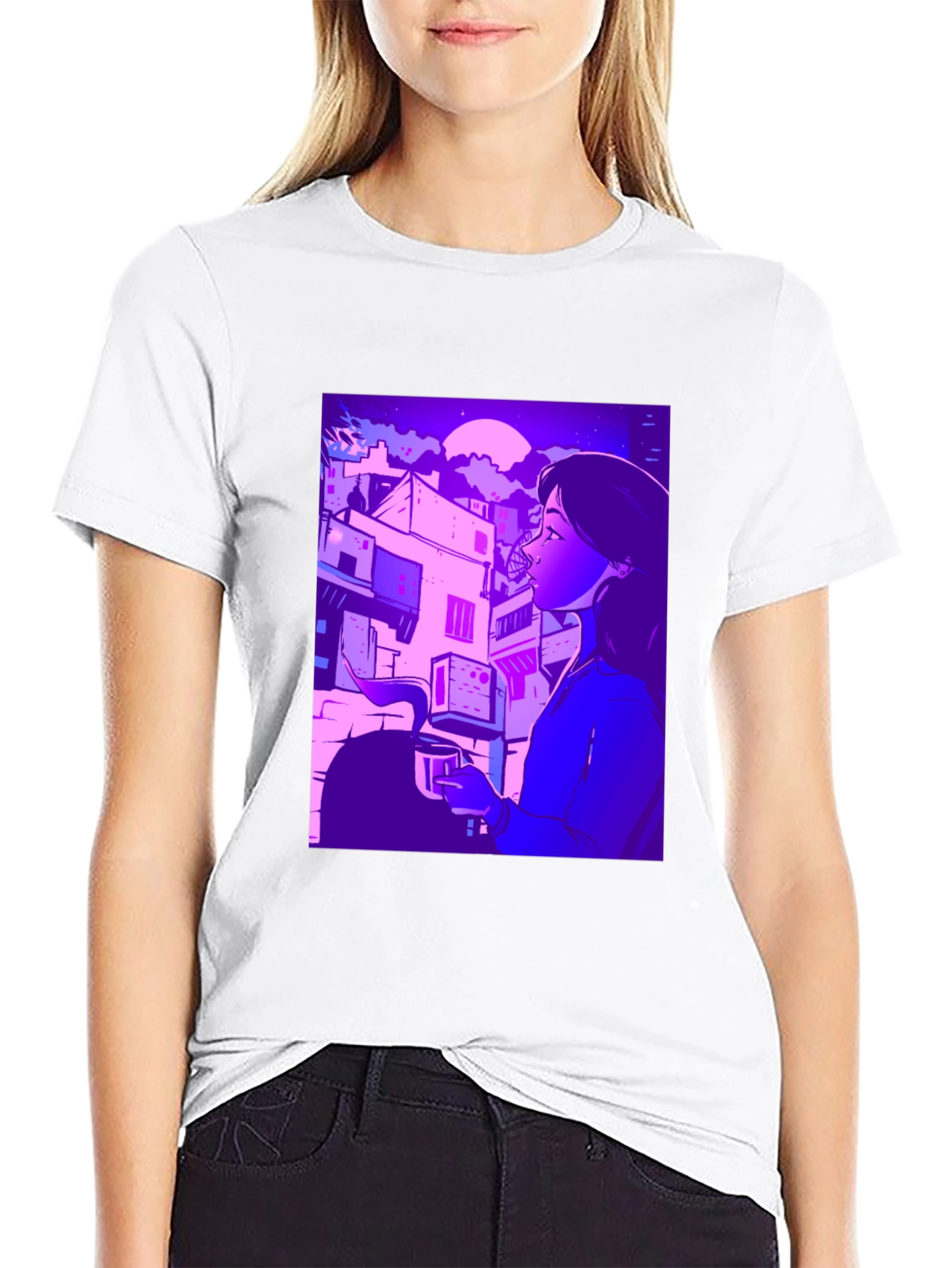 Artistic Urban Nightscape T-Shirt - Black