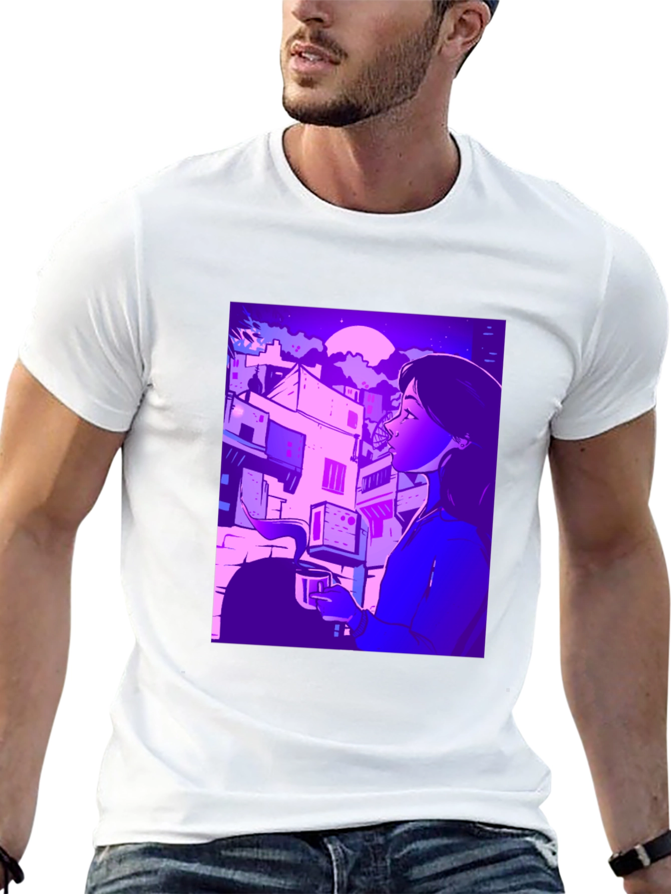 Artistic Urban Nightscape T-Shirt - Black