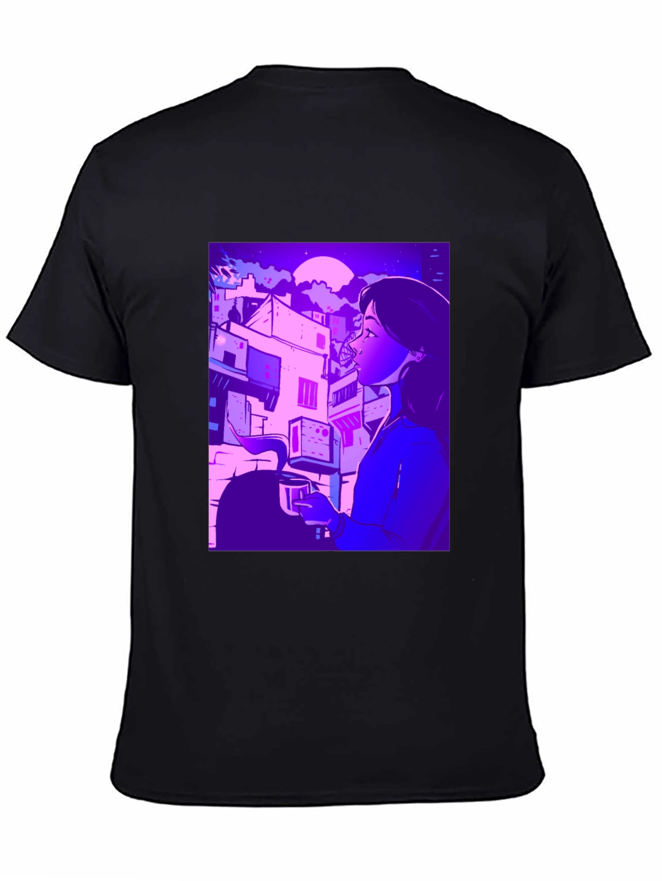 Artistic Urban Nightscape T-Shirt - Black