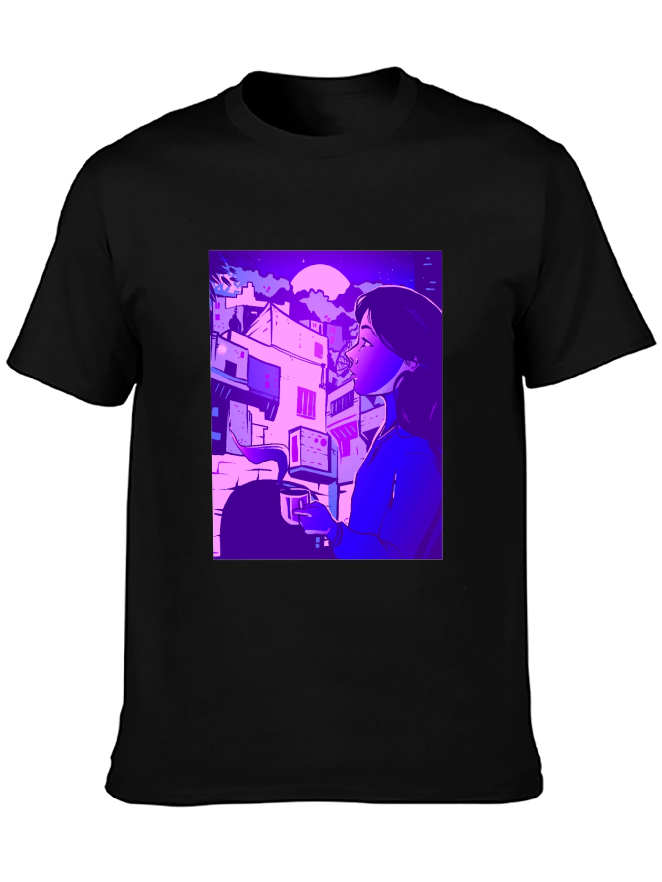 Artistic Urban Nightscape T-Shirt - Black