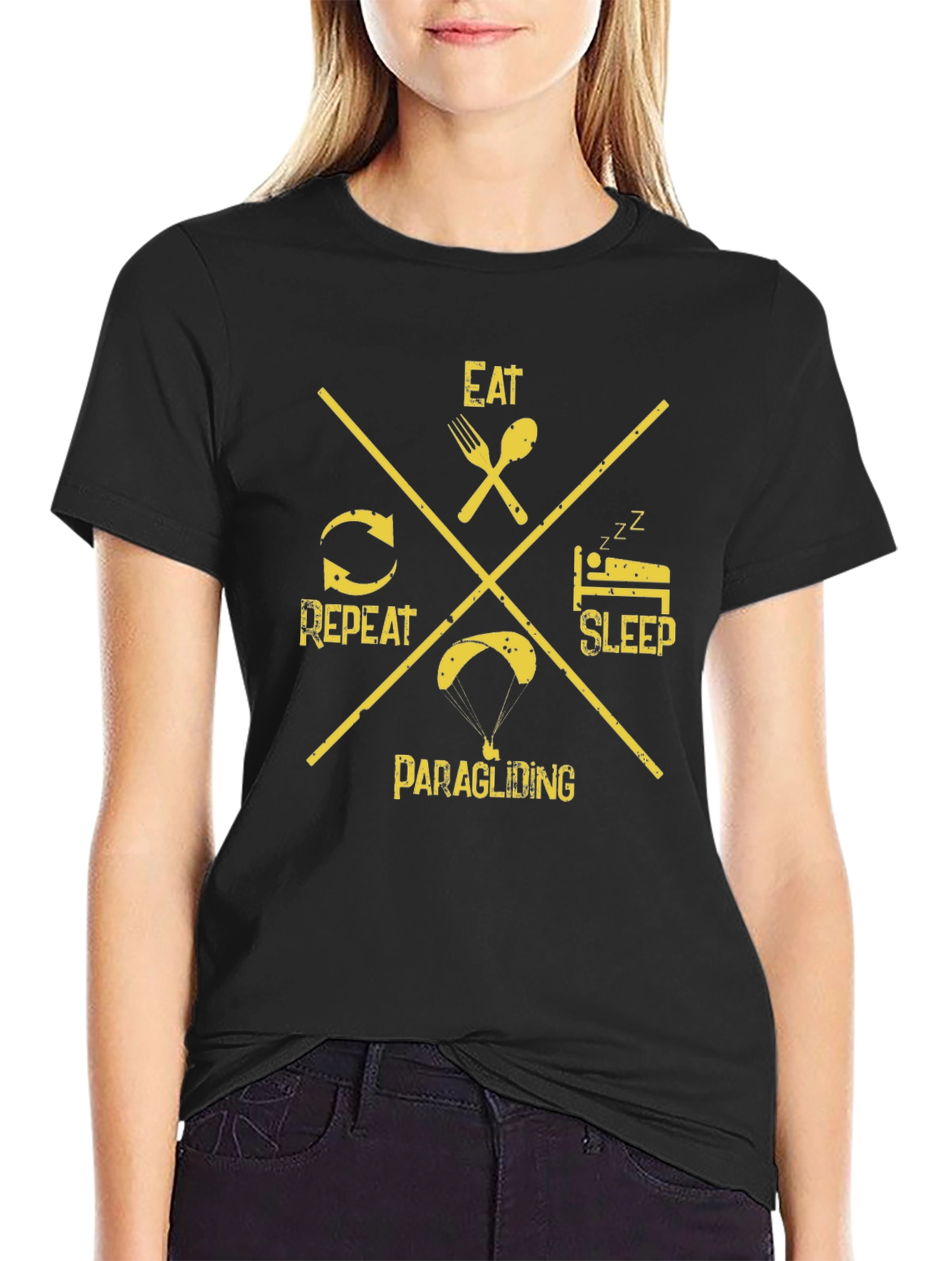 Eat Sleep Paragliding Repeat Black T-Shirt