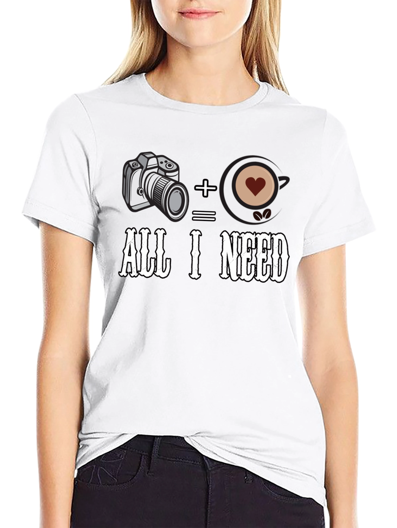 Camera + Coffee = All I Need Black T-Shirt