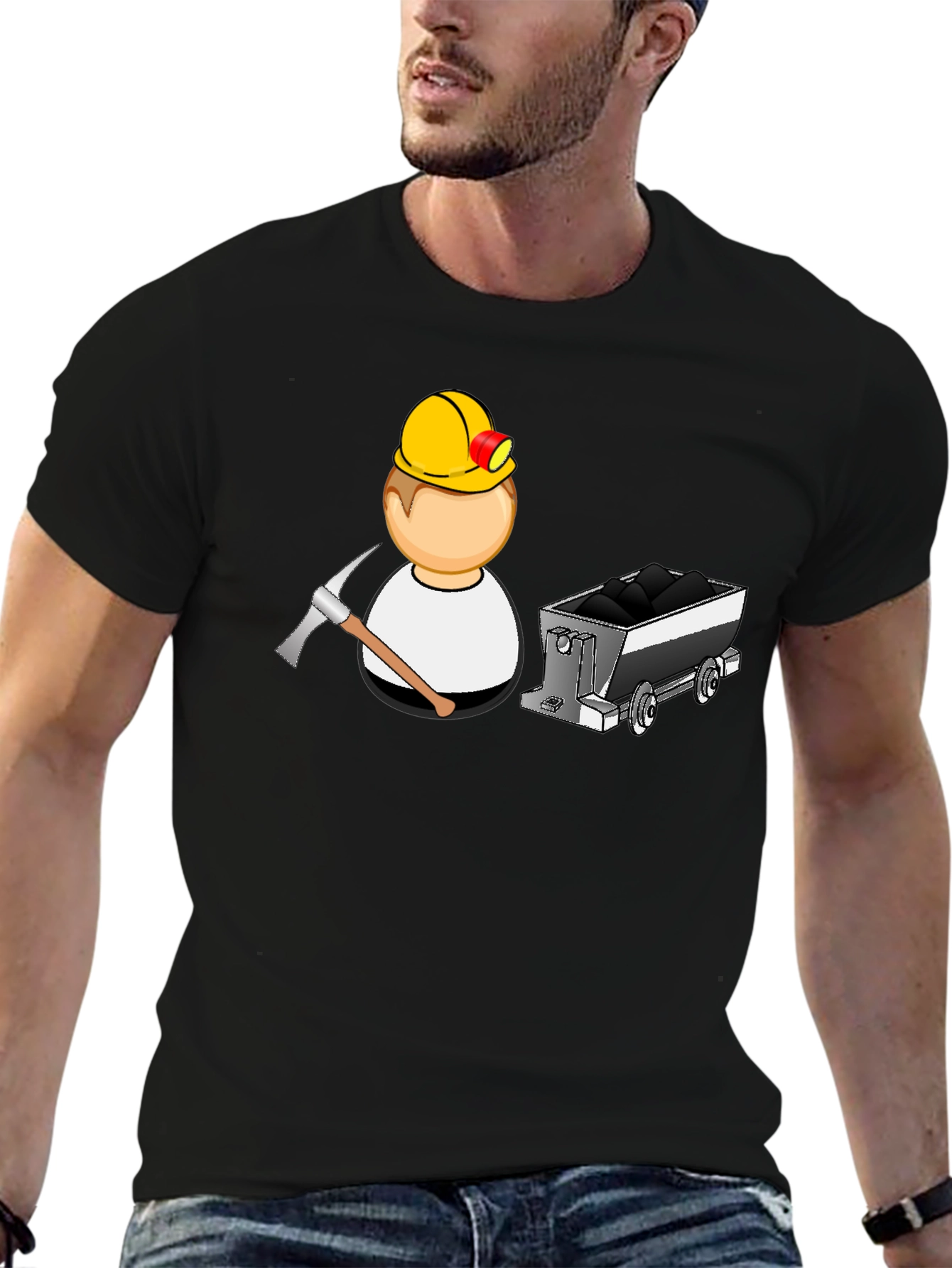 Miner Cartoon Black T-Shirt