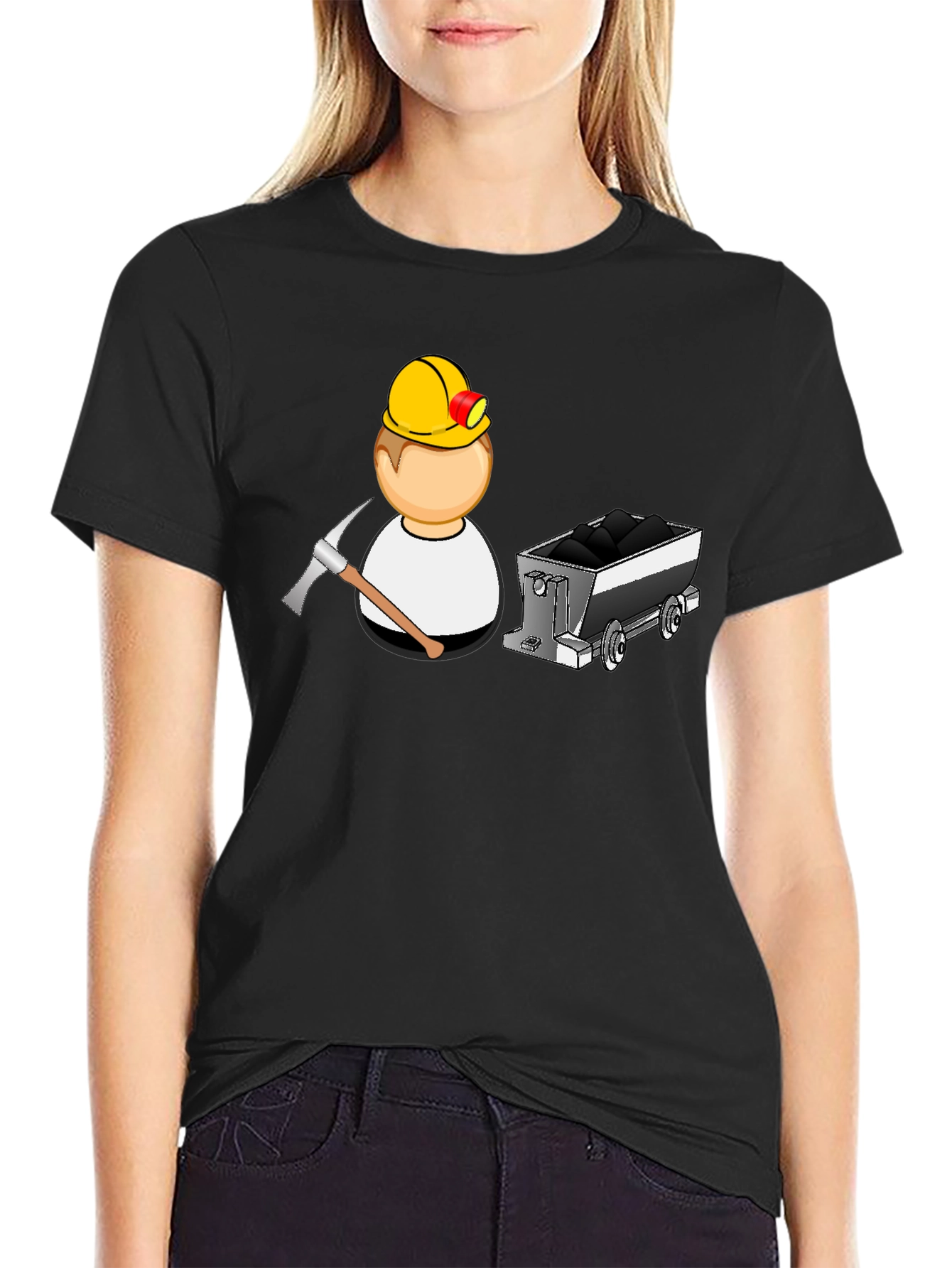 Miner Cartoon Black T-Shirt
