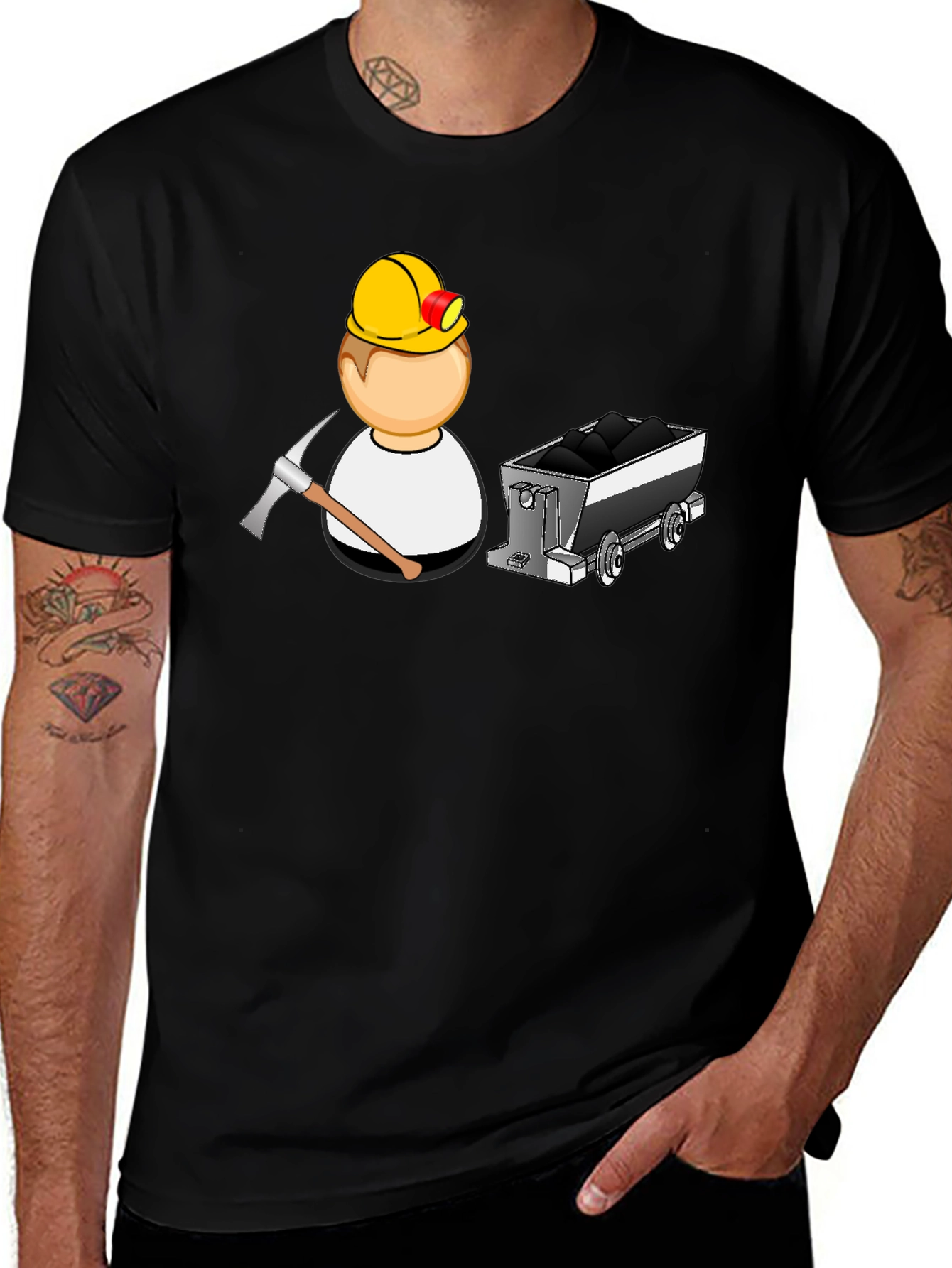 Miner Cartoon Black T-Shirt
