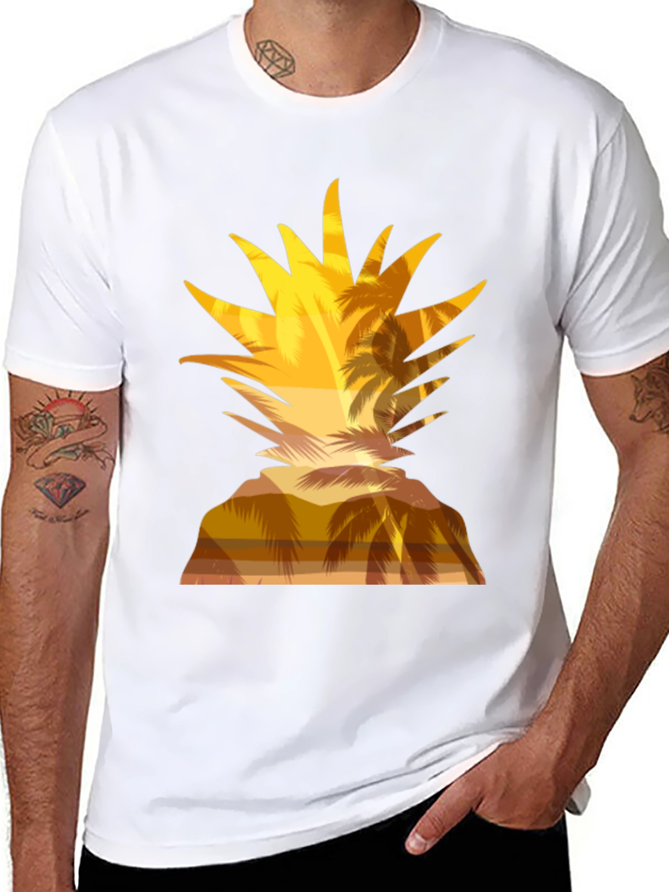Tropical Pineapple Sunset Graphic T-Shirt