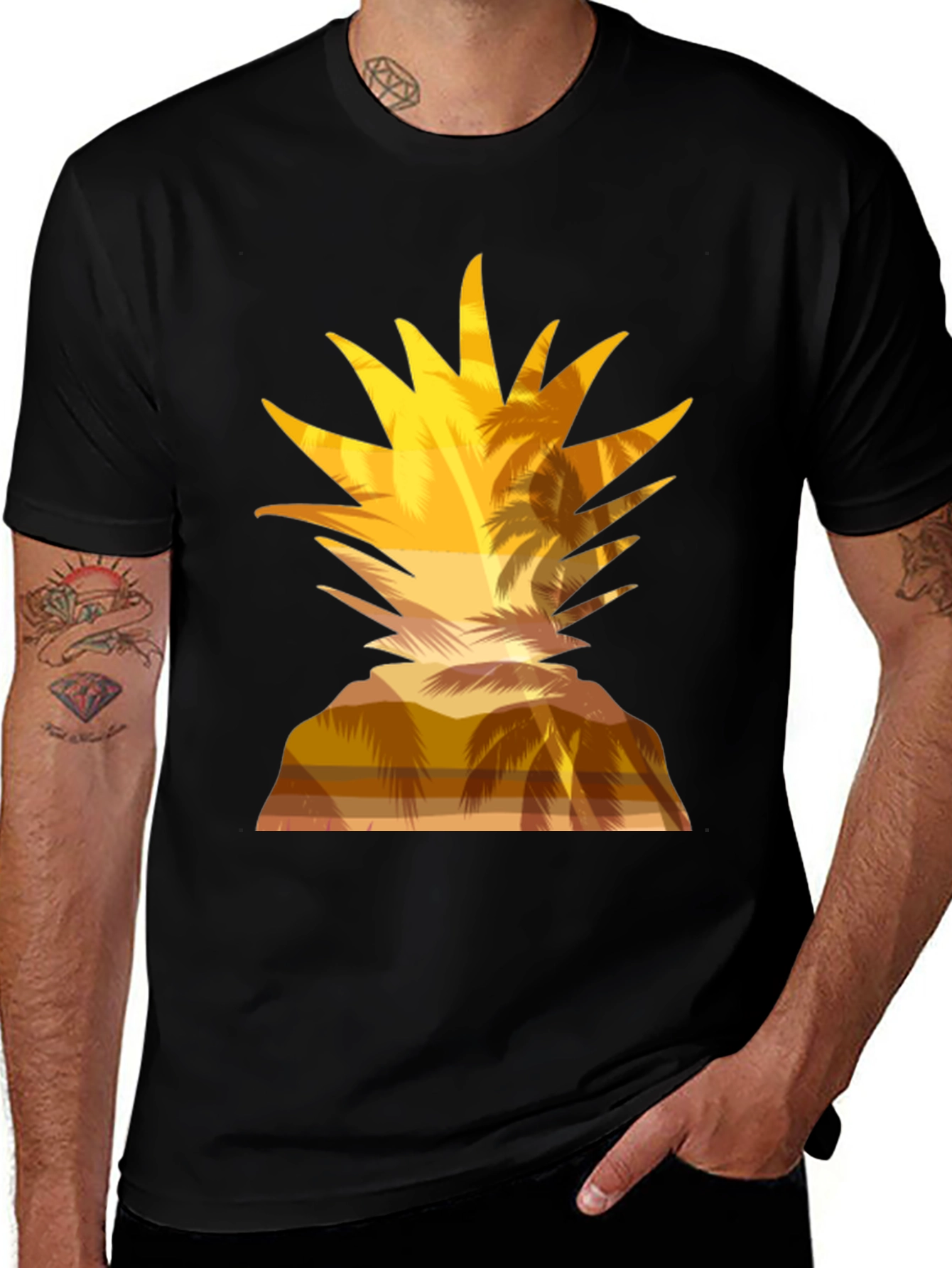 Tropical Pineapple Sunset Graphic T-Shirt