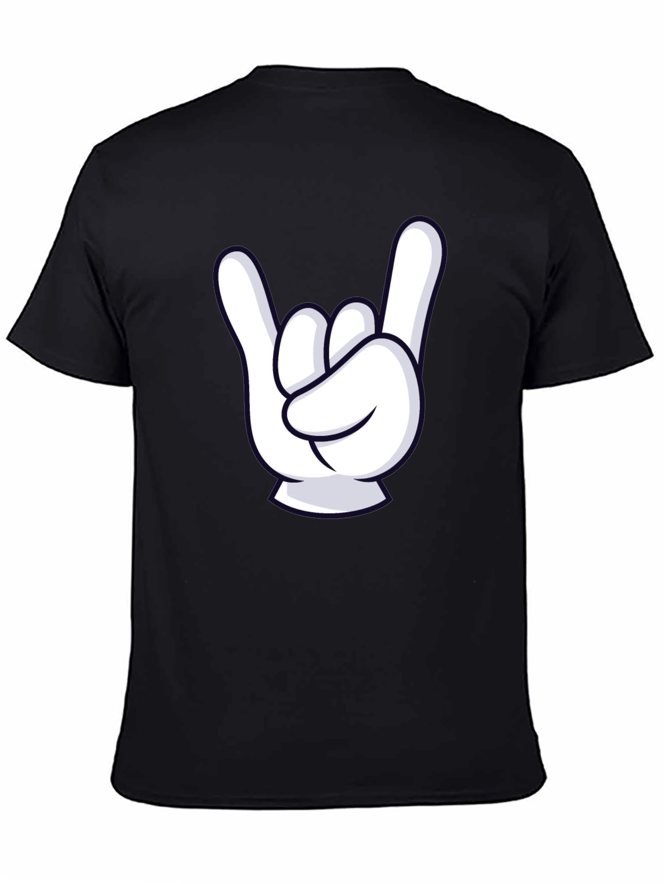 Rock On Cartoon Hand Black T-Shirt