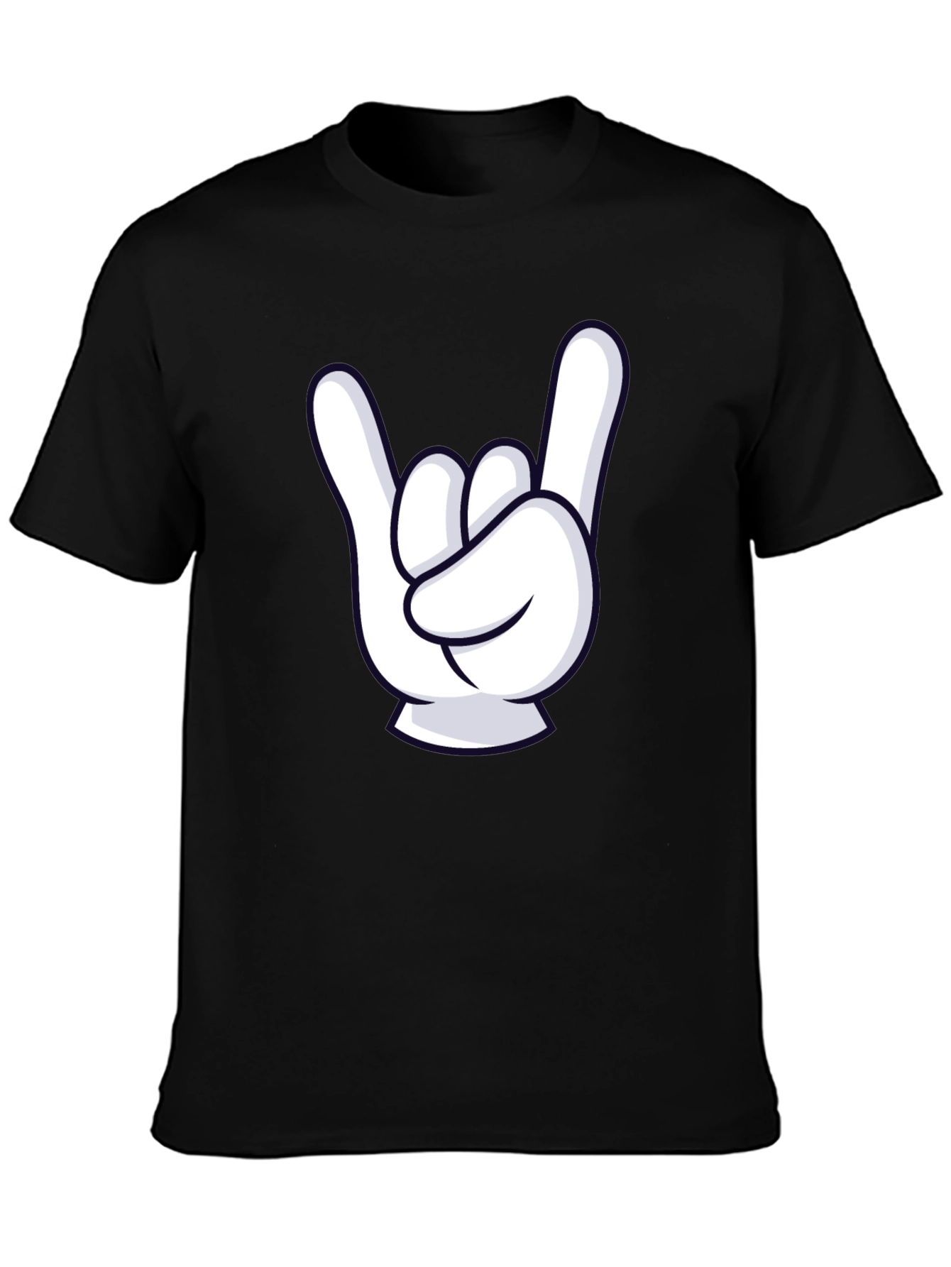 Rock On Cartoon Hand Black T-Shirt