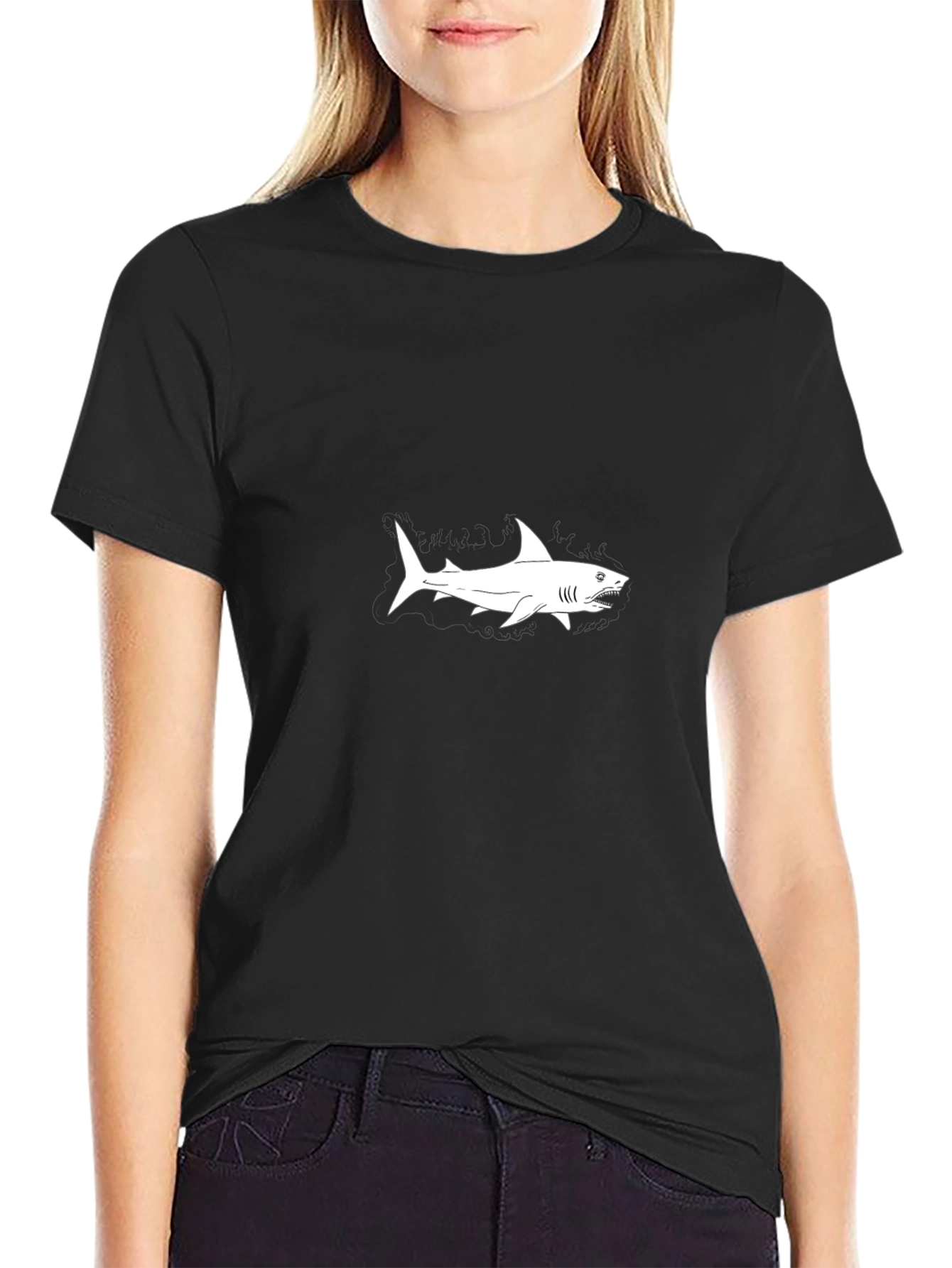 Black T-Shirt with Shark Graphic