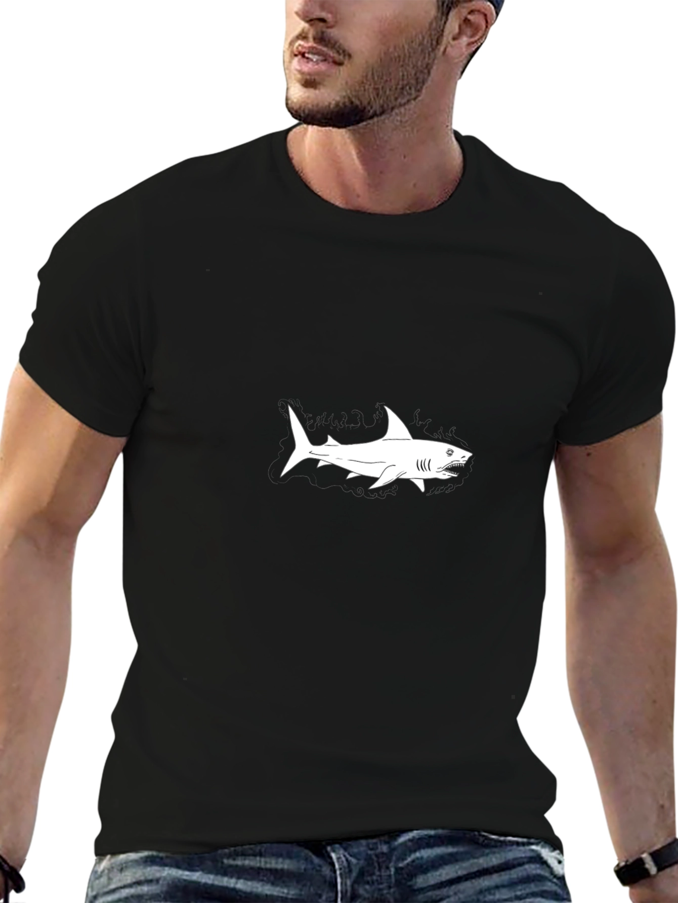 Black T-Shirt with Shark Graphic