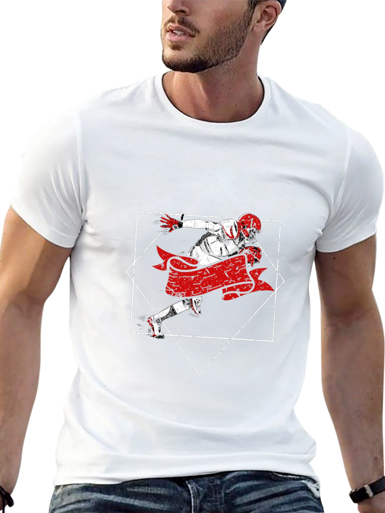 Football Player Graphic Tee - Black Cotton