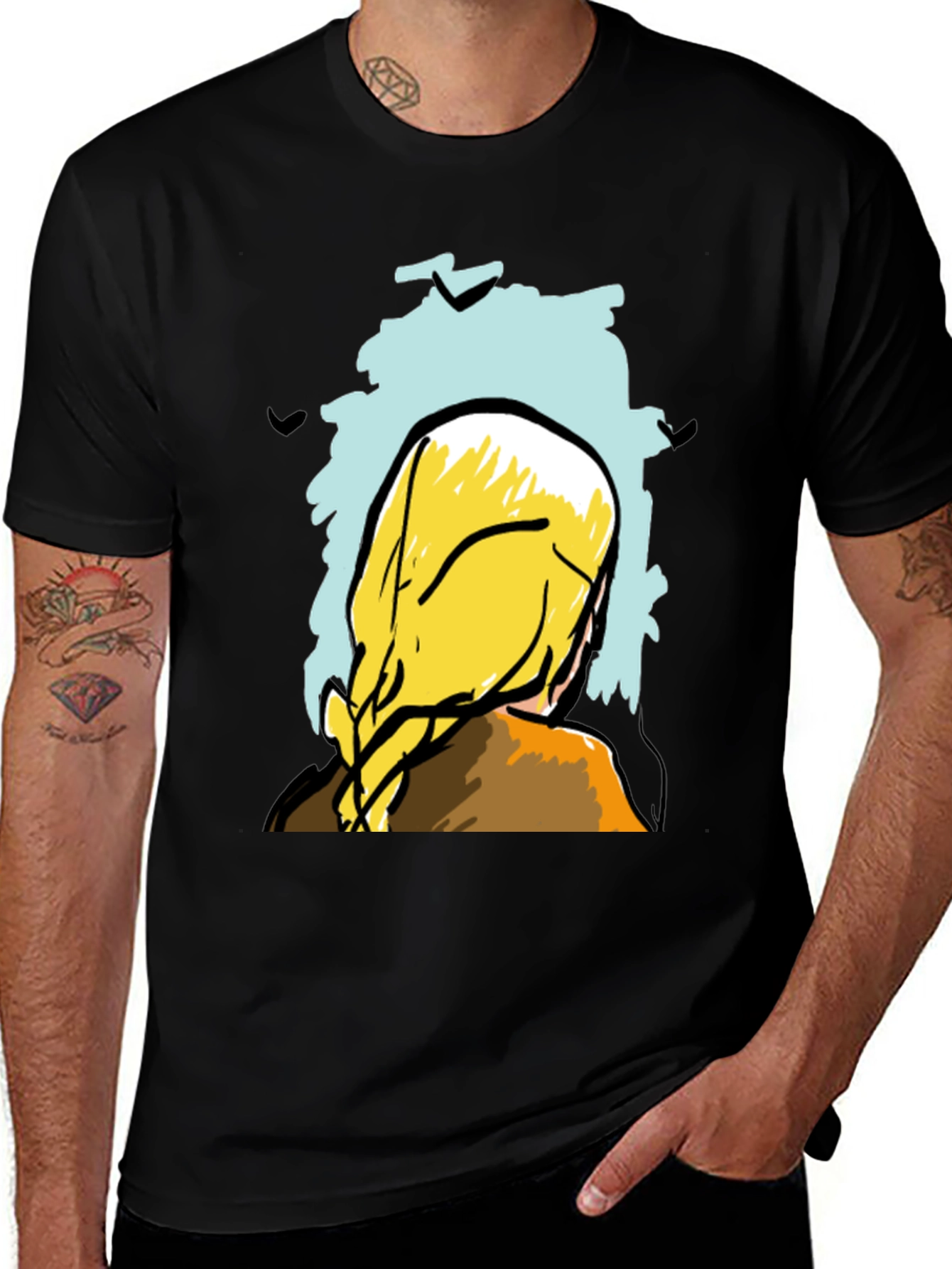 Abstract Woman Graphic Tee - Stylish Black T-Shirt