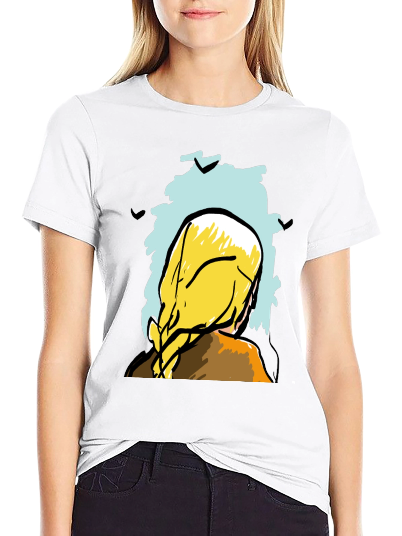 Abstract Woman Graphic Tee - Stylish Black T-Shirt
