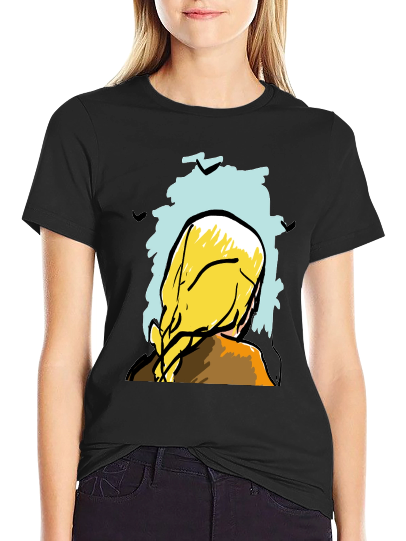 Abstract Woman Graphic Tee - Stylish Black T-Shirt