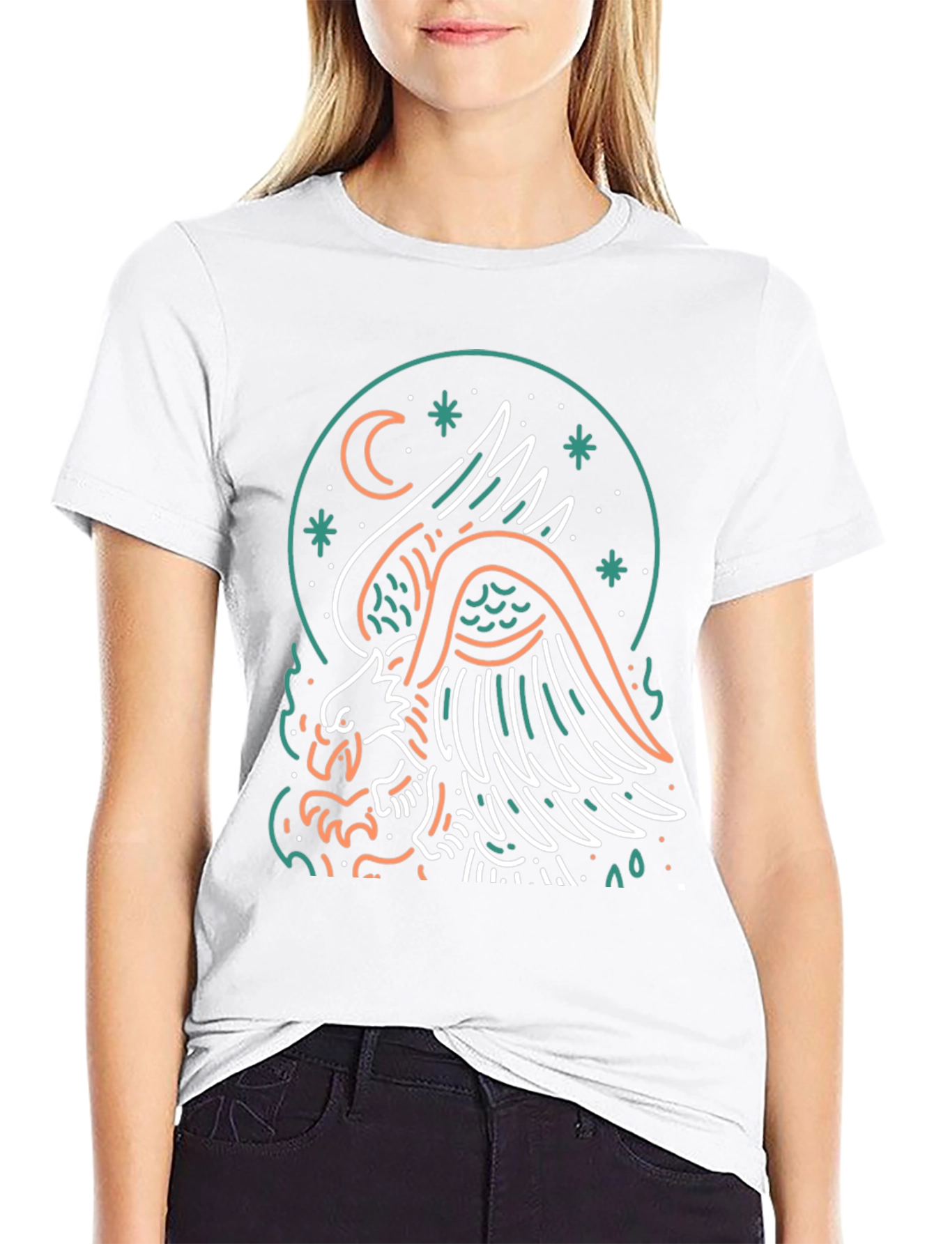 Eagle Moon Graphic Print Black T-Shirt