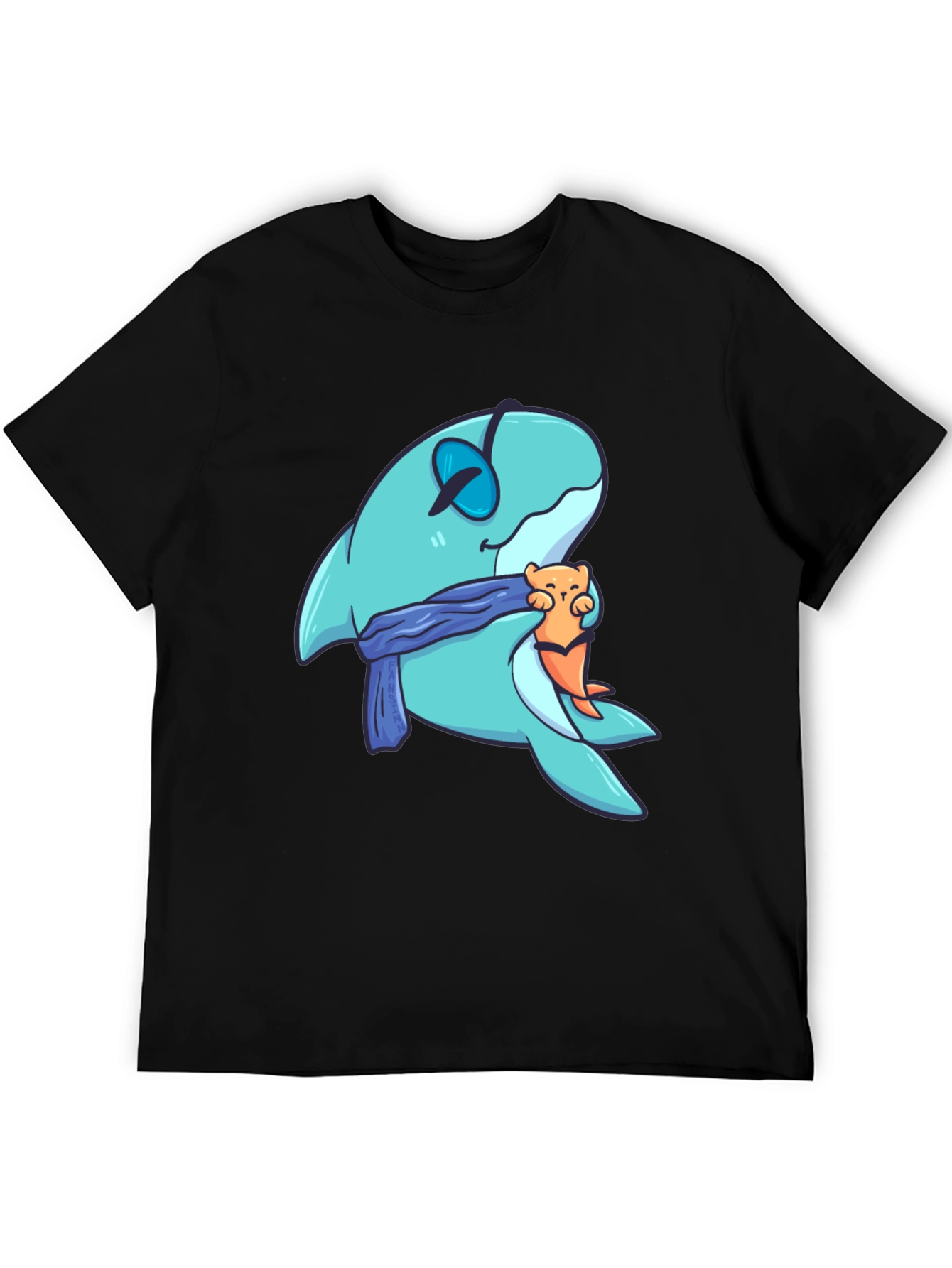 Cartoon Shark & Otter Graphic T-Shirt