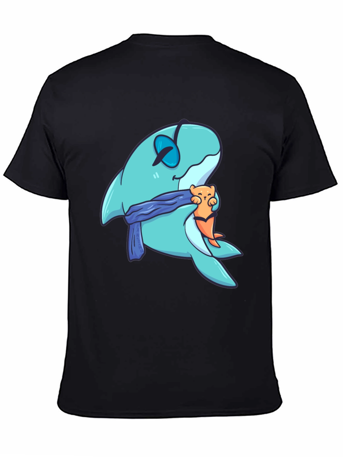 Cartoon Shark & Otter Graphic T-Shirt