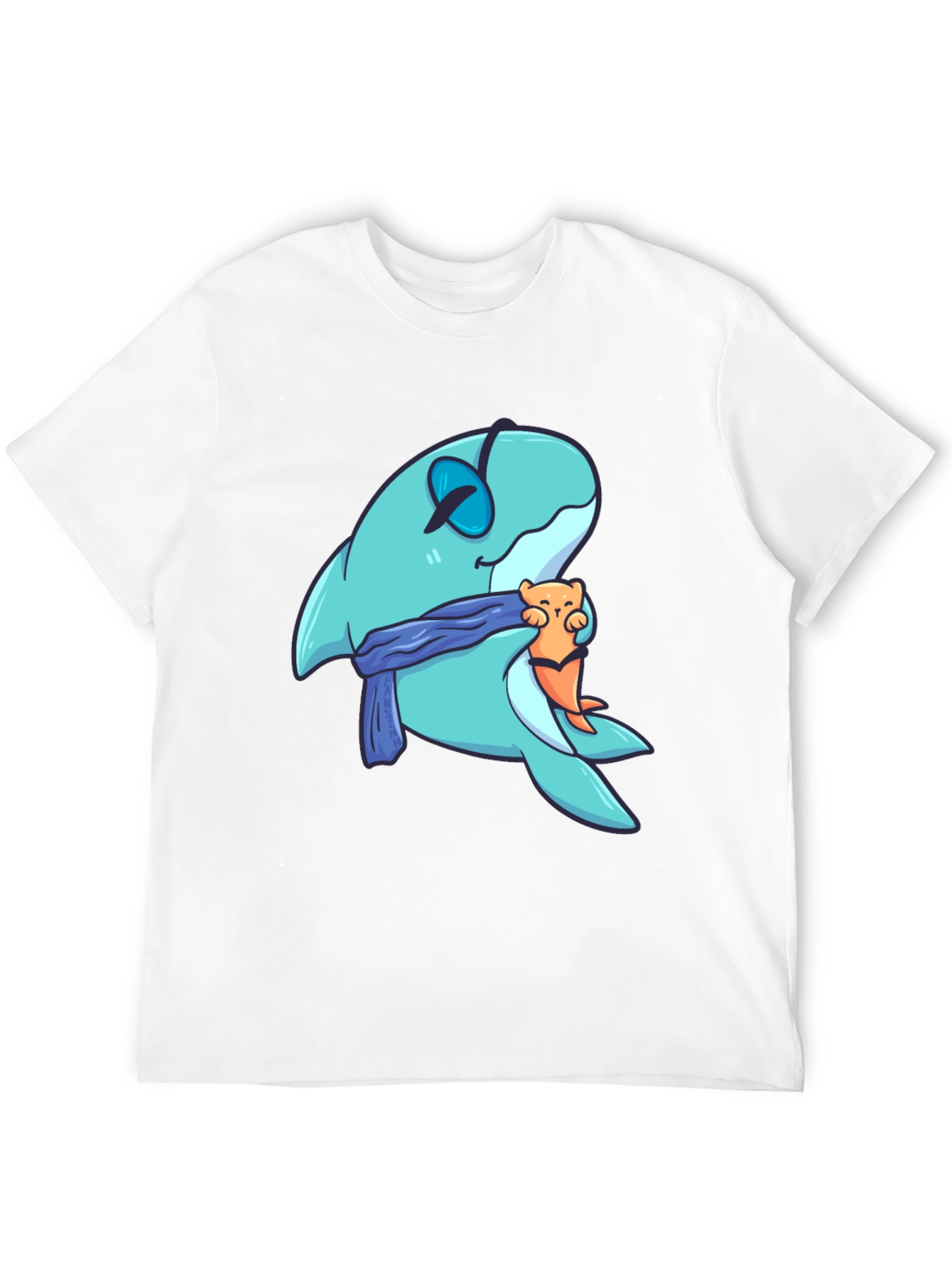 Cartoon Shark & Otter Graphic T-Shirt