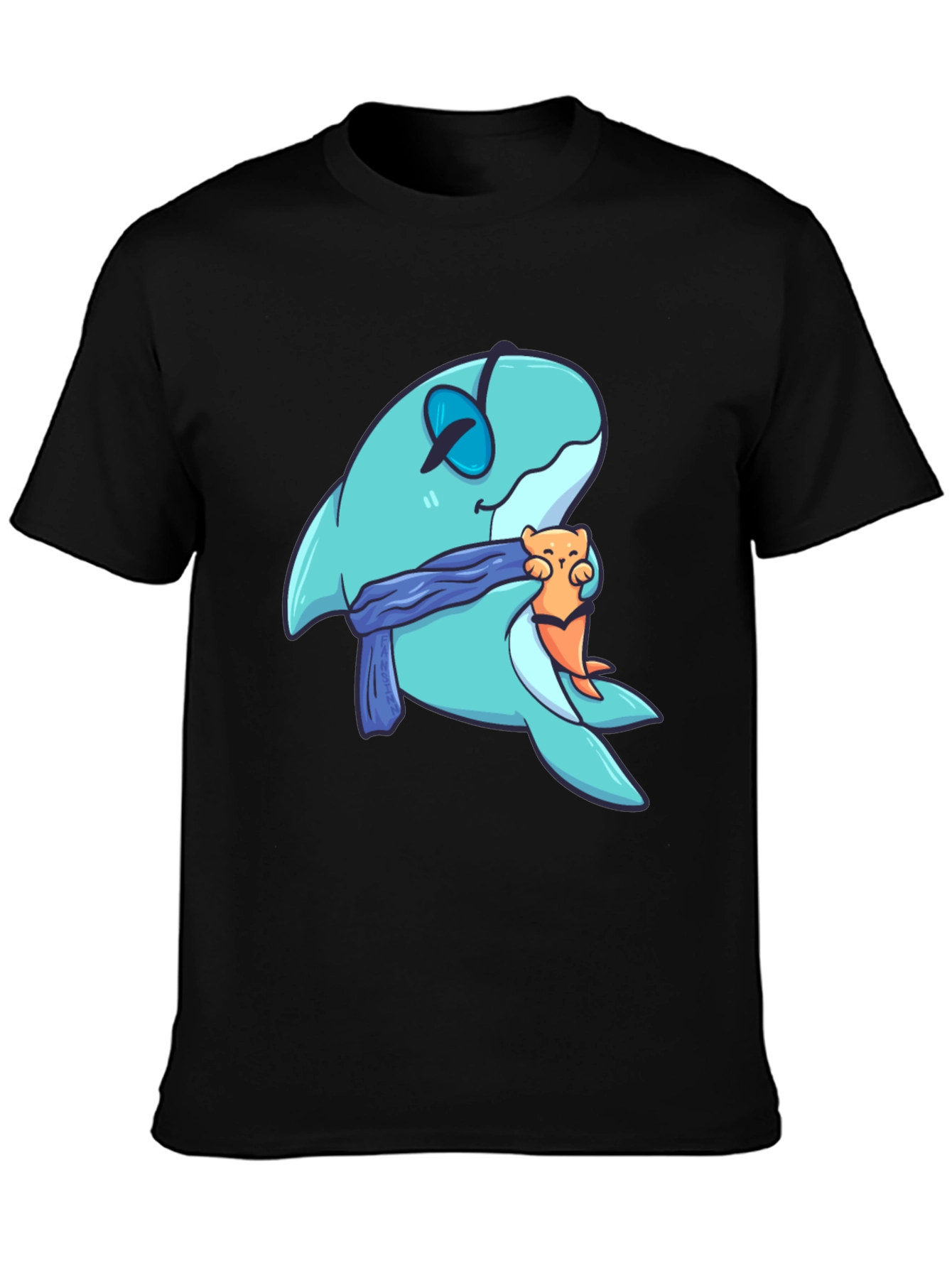 Cartoon Shark & Otter Graphic T-Shirt