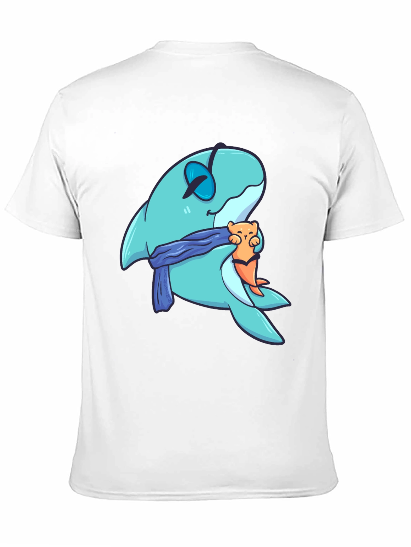 Cartoon Shark & Otter Graphic T-Shirt
