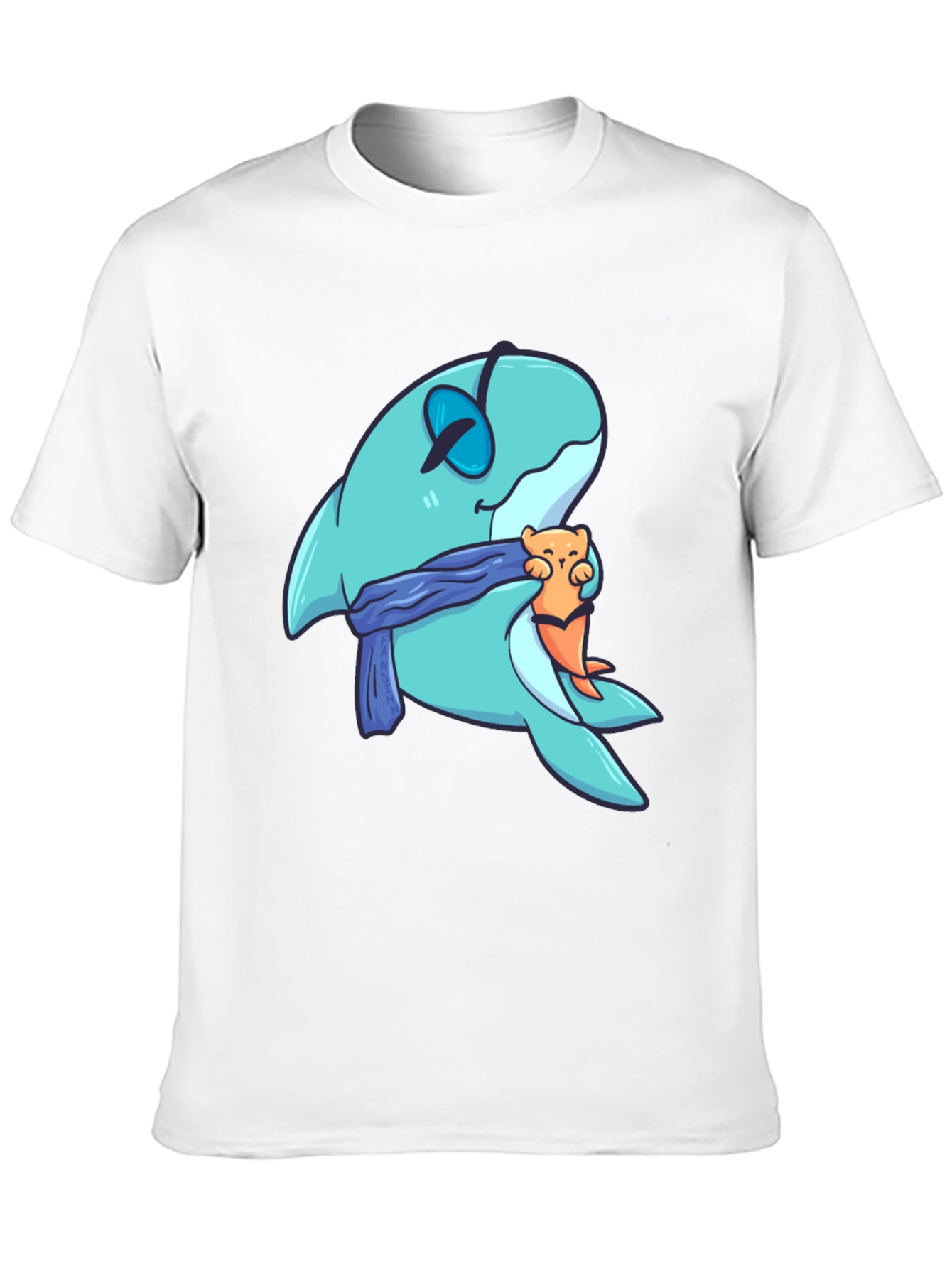 Cartoon Shark & Otter Graphic T-Shirt