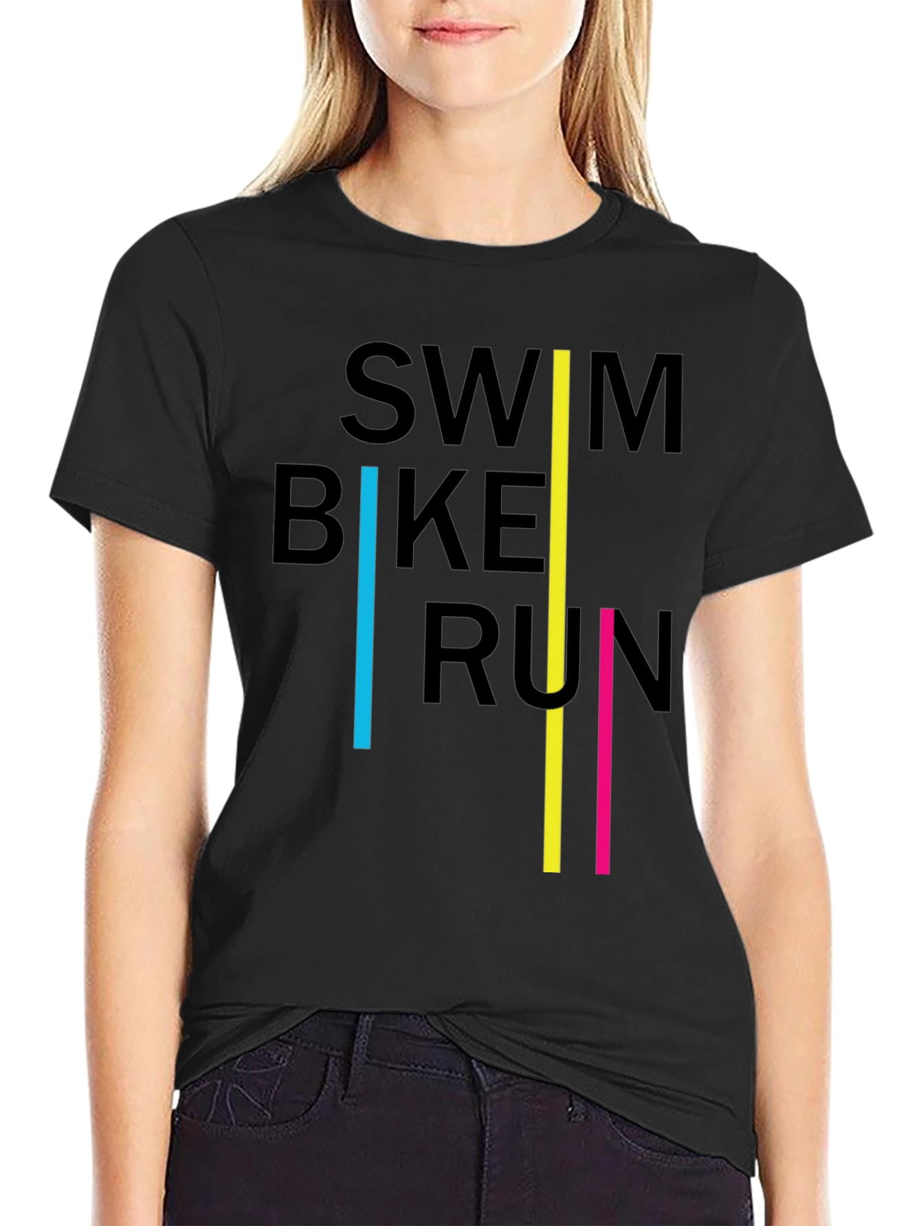 Swim Bike Run Triathlon T-Shirt - Black