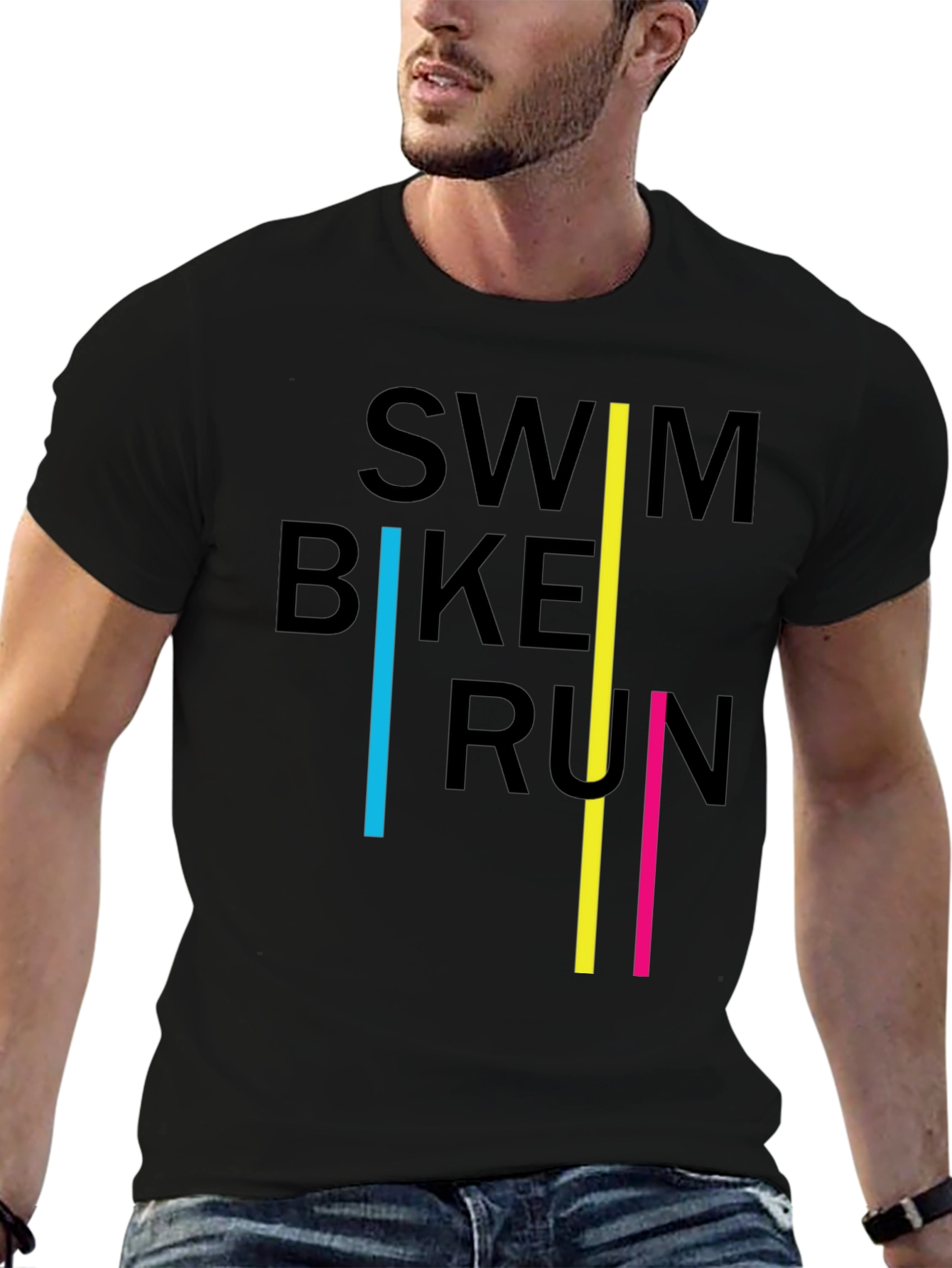 Swim Bike Run Triathlon T-Shirt - Black