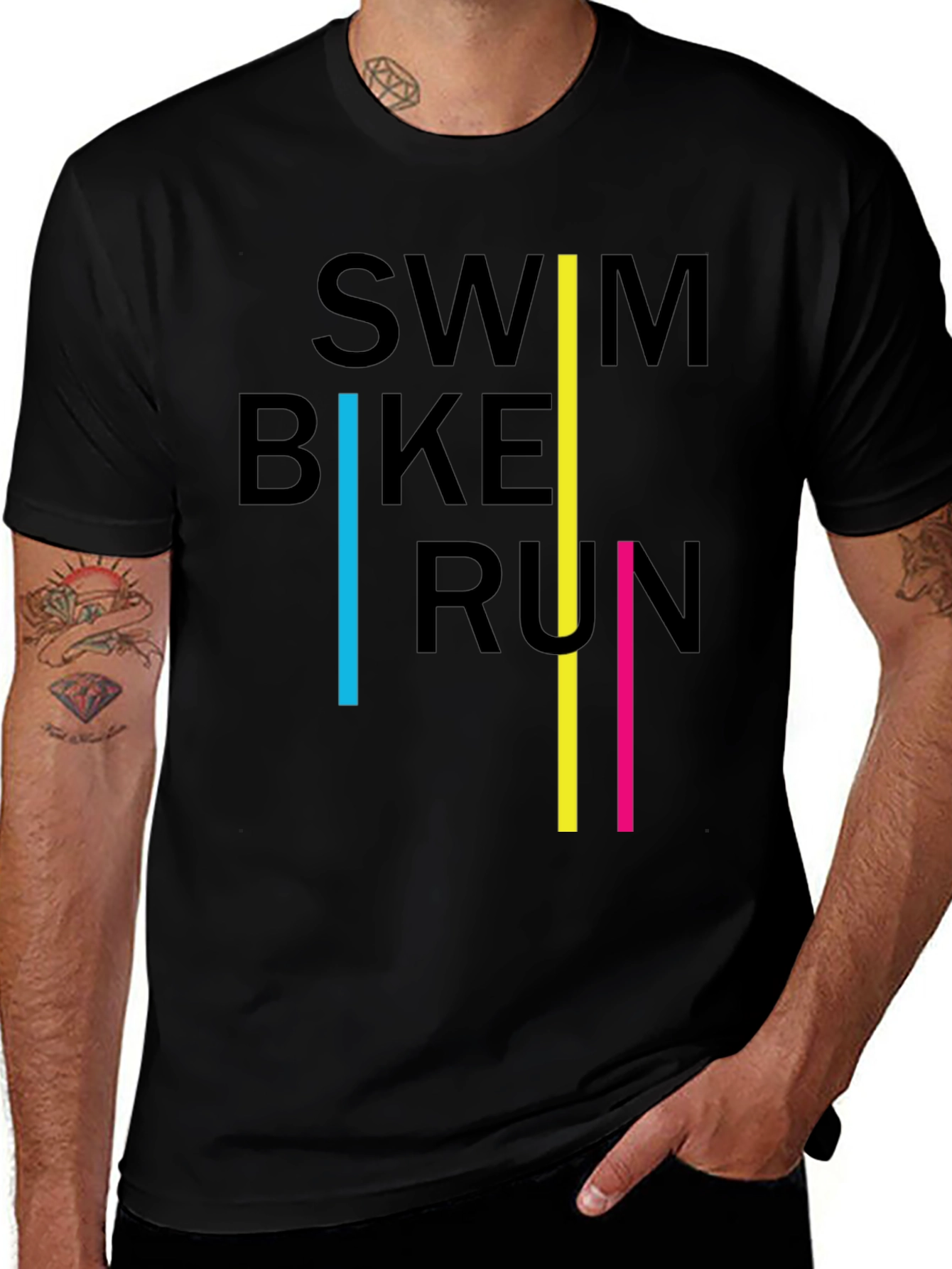 Swim Bike Run Triathlon T-Shirt - Black