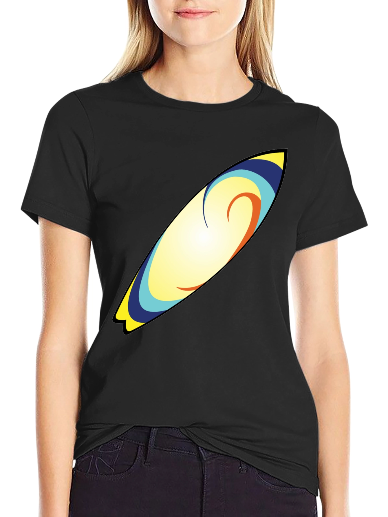 Surfboard Graphic Tee - Black Cotton T-Shirt