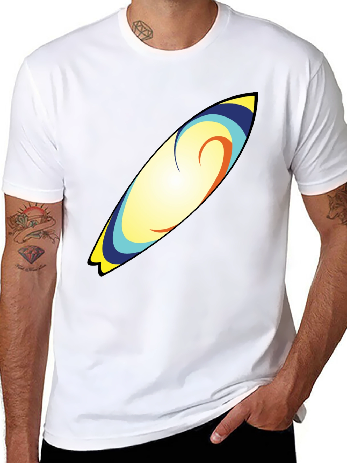 Surfboard Graphic Tee - Black Cotton T-Shirt