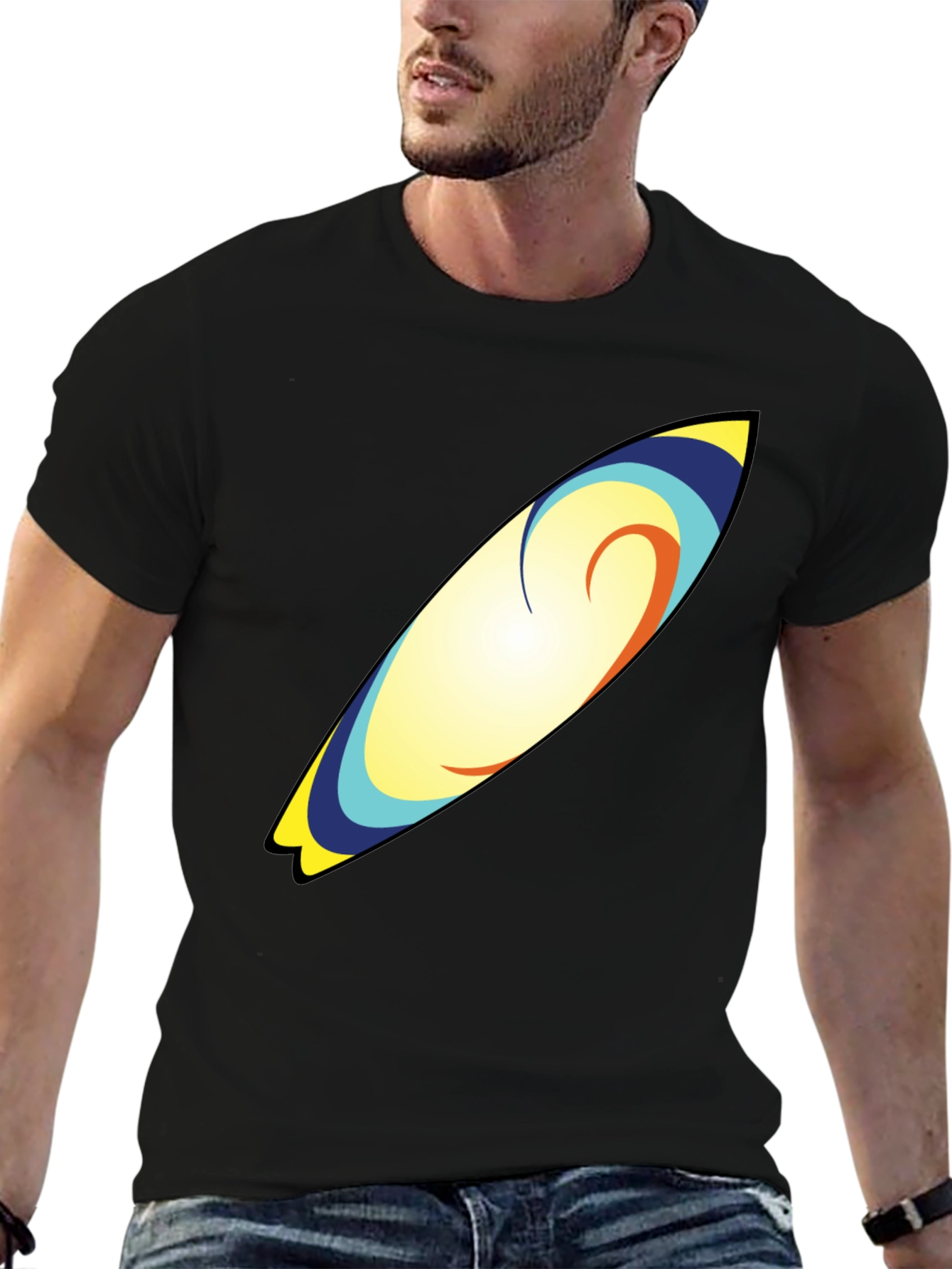 Surfboard Graphic Tee - Black Cotton T-Shirt