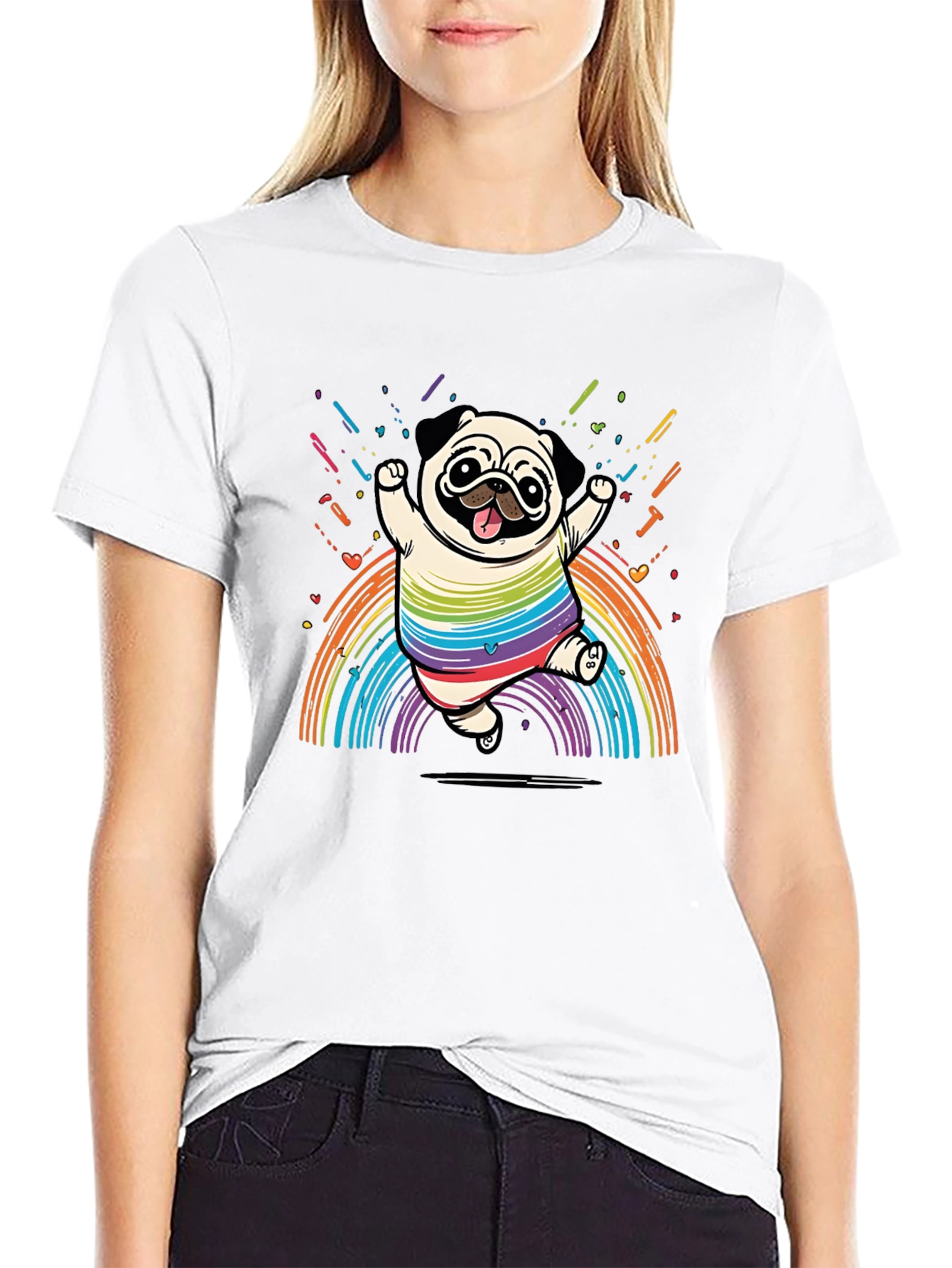 Rainbow Pug T-Shirt -  Fun & Festive Design