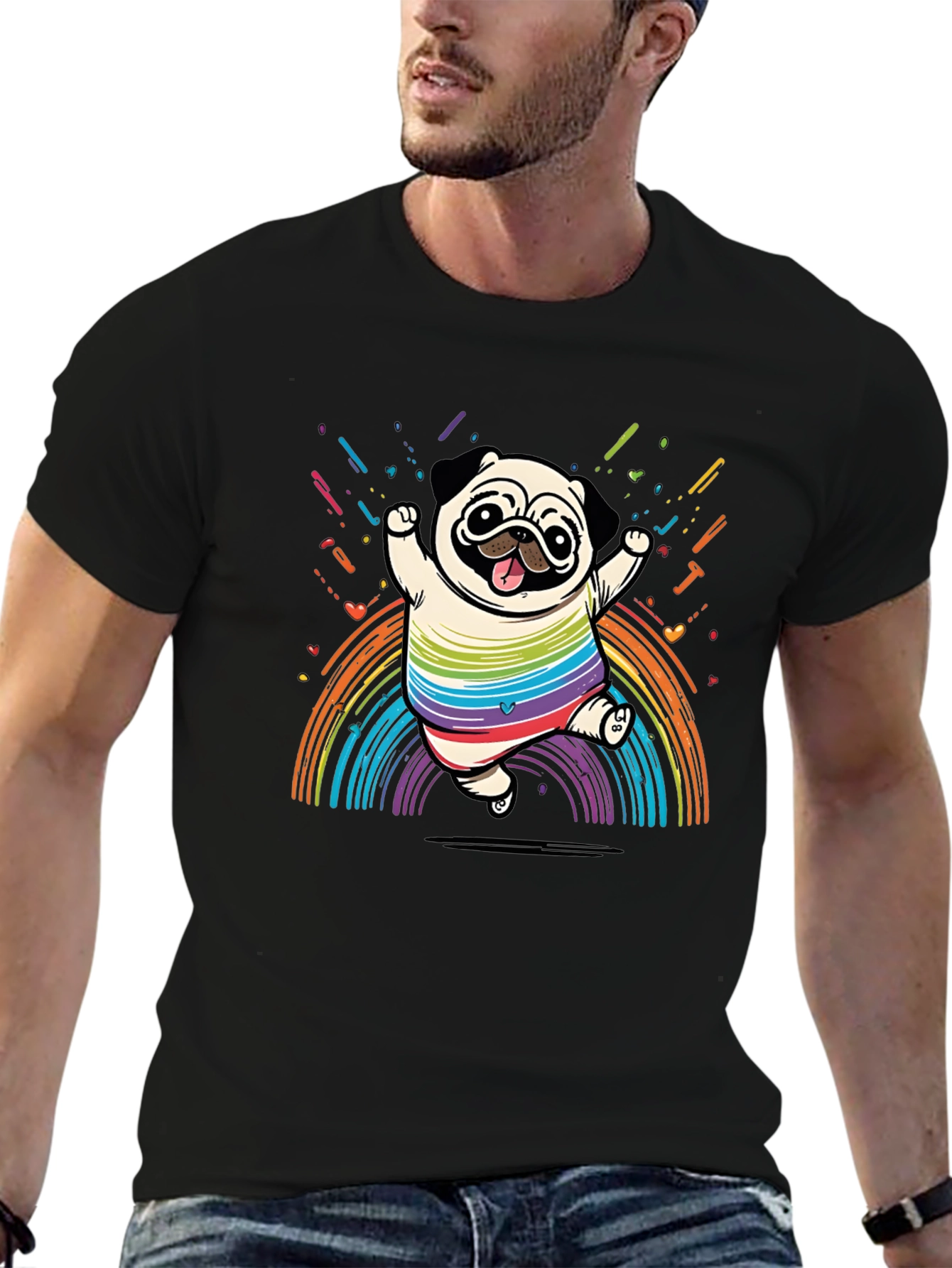 Rainbow Pug T-Shirt -  Fun & Festive Design